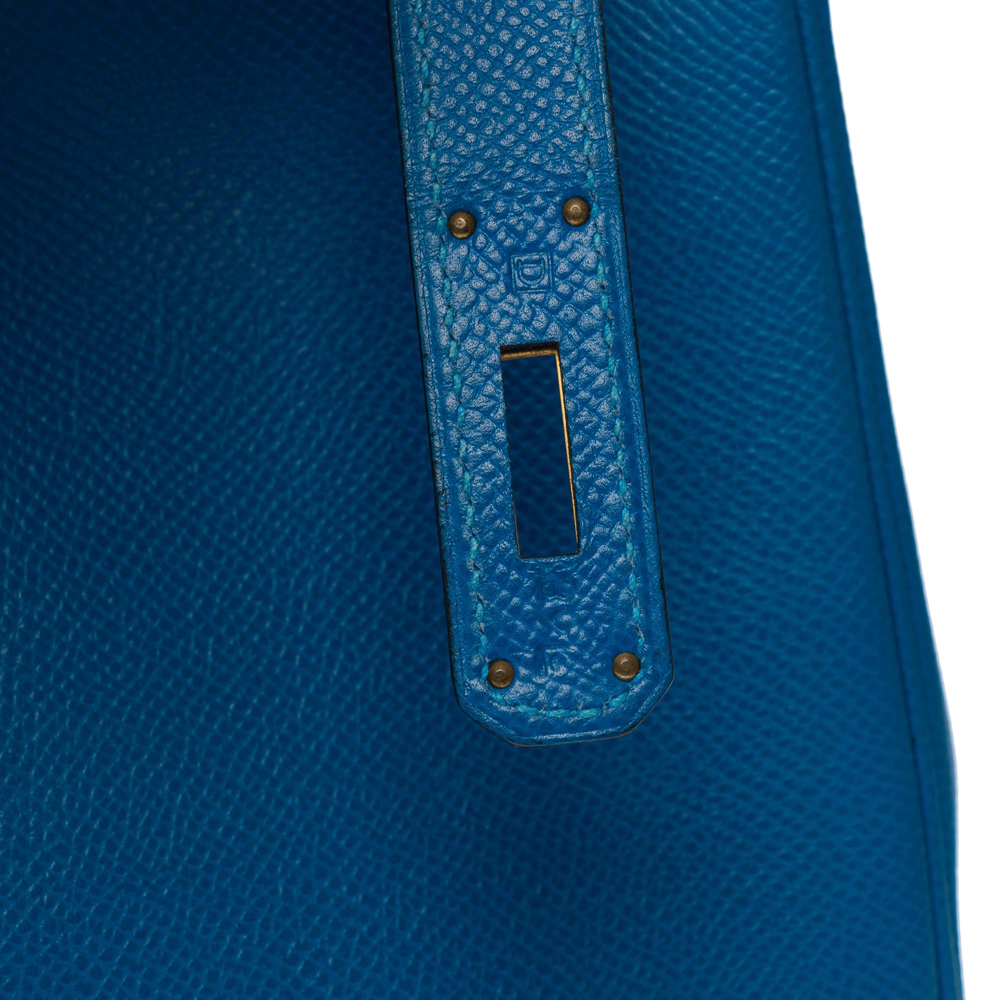 Hermes Birkin 30 handbag in blue Izmir Epsom calf leather, GHW For Sale 4