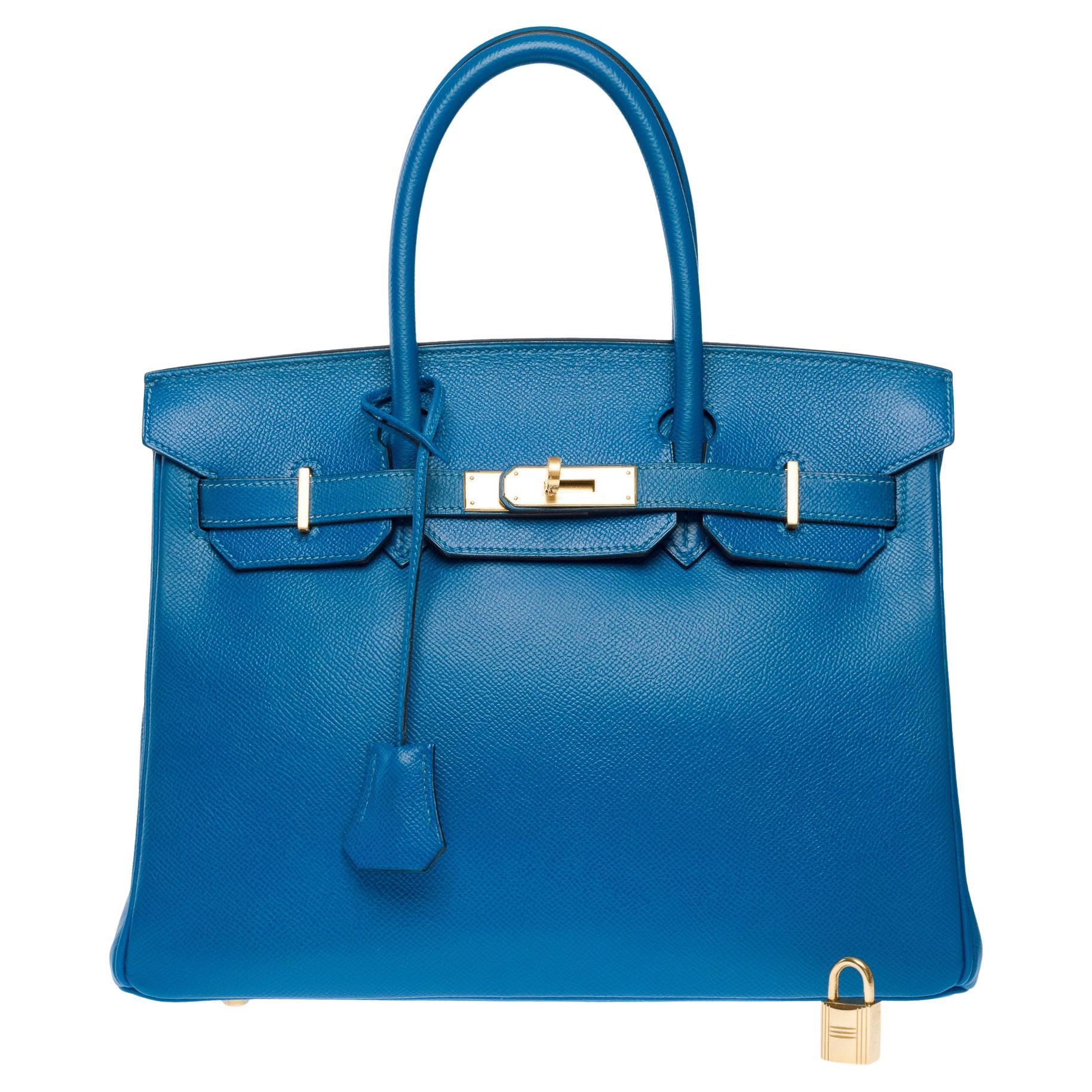 Hermes Birkin 30 handbag in blue Izmir Epsom calf leather, GHW