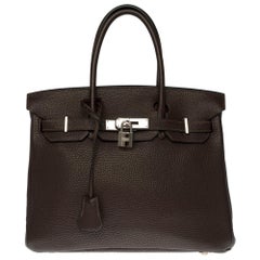 Sac à main Hermès Birkin 30 en cuir Togo marron:: matériel Palladium argenté