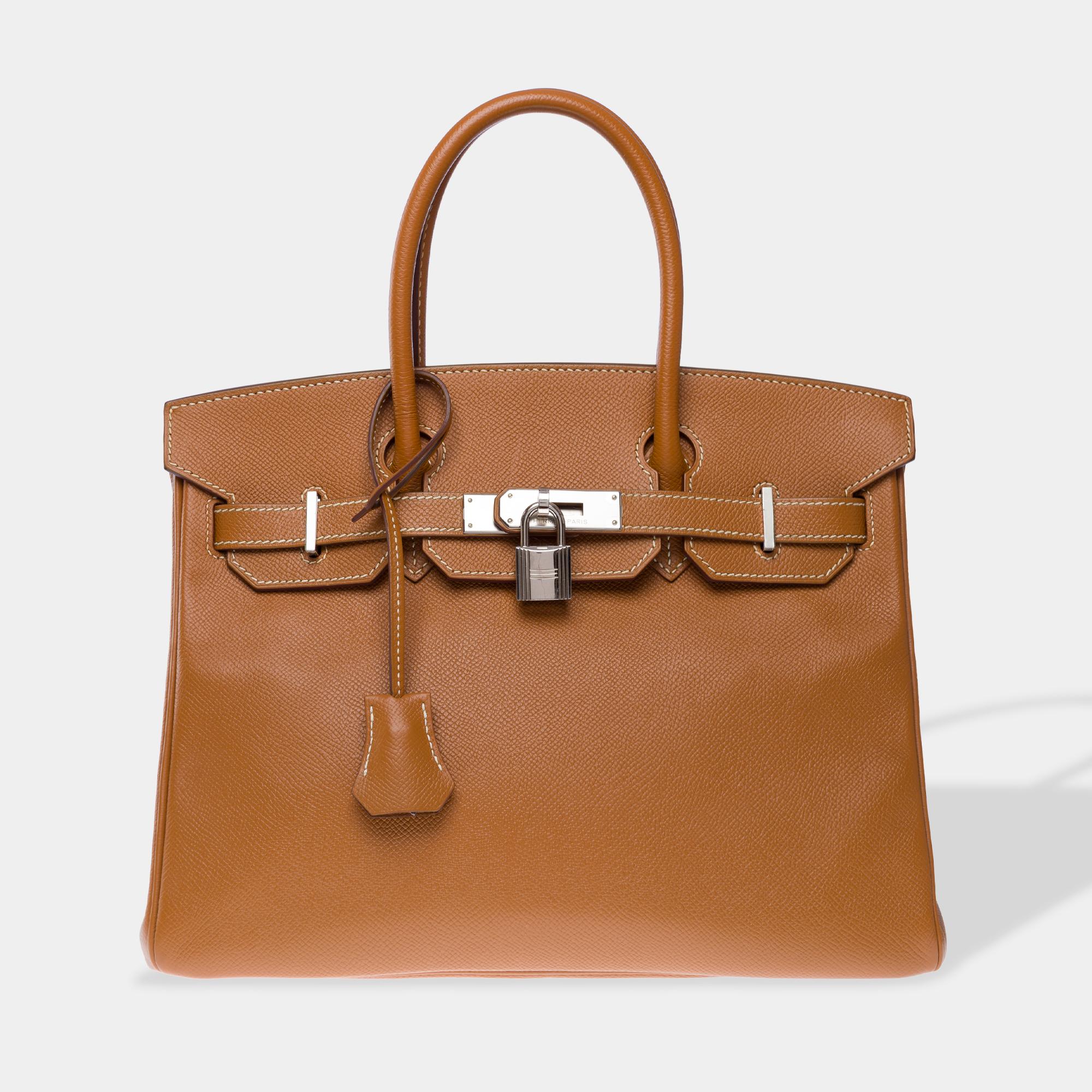 Beautiful​ ​Hermes​ ​Birkin​ ​30​ ​handbag​ ​in​ ​Gold​ ​(Camel)​ ​epsom​ ​calf​ ​leather,​ ​with​ ​silver​ ​palladium​ ​metal​ ​trim,​ ​double​ ​gold​ ​leather​ ​handles​ ​for​ ​hand​ ​carry

Flap​ ​closure
Gold​ ​leather​ ​interior​ ​lining,​