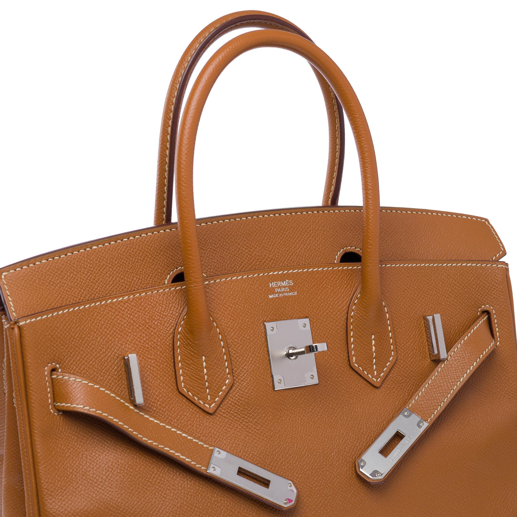 Hermes Birkin 30 handbag in Gold (Camel) Epsom calf leather, PHW For Sale 3