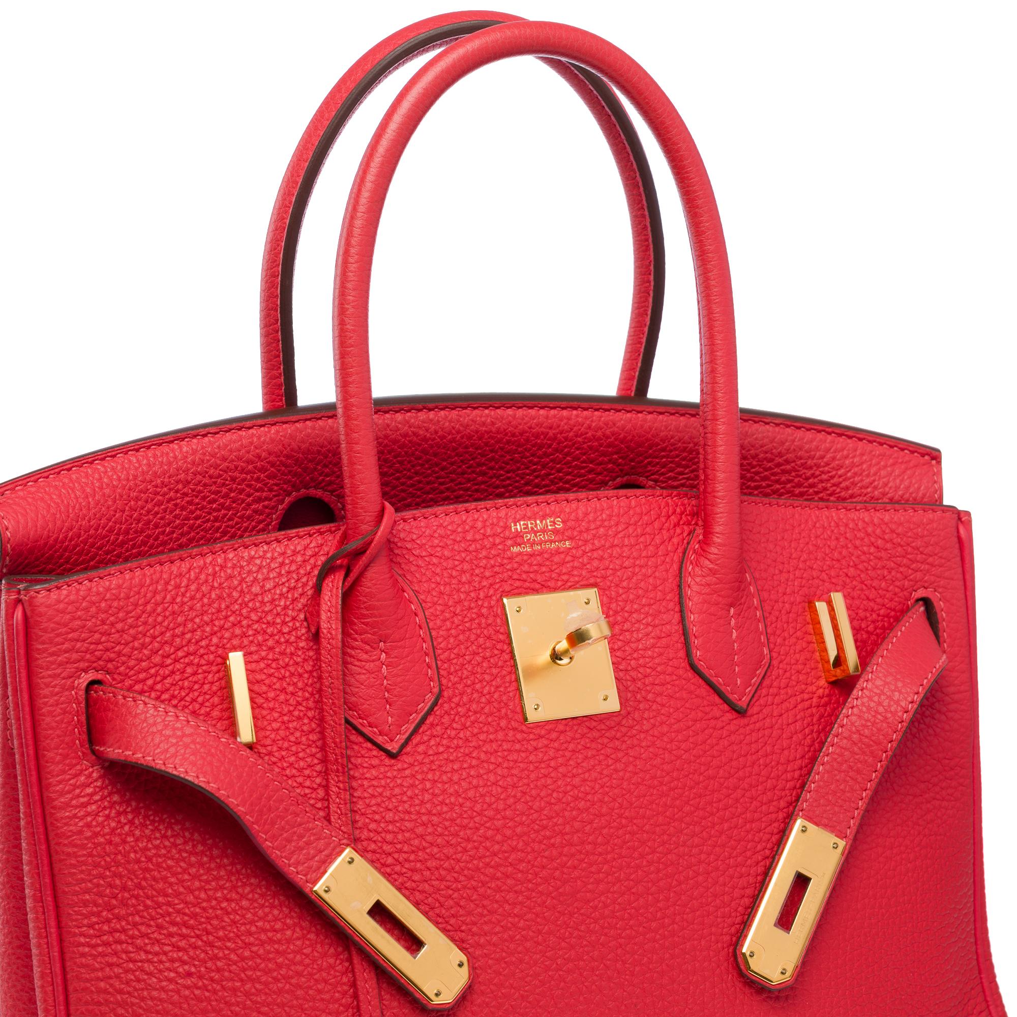 Sac à main Hermès Birkin 30 en cuir de veau Jaïpur rose Togo, GHW en vente 2