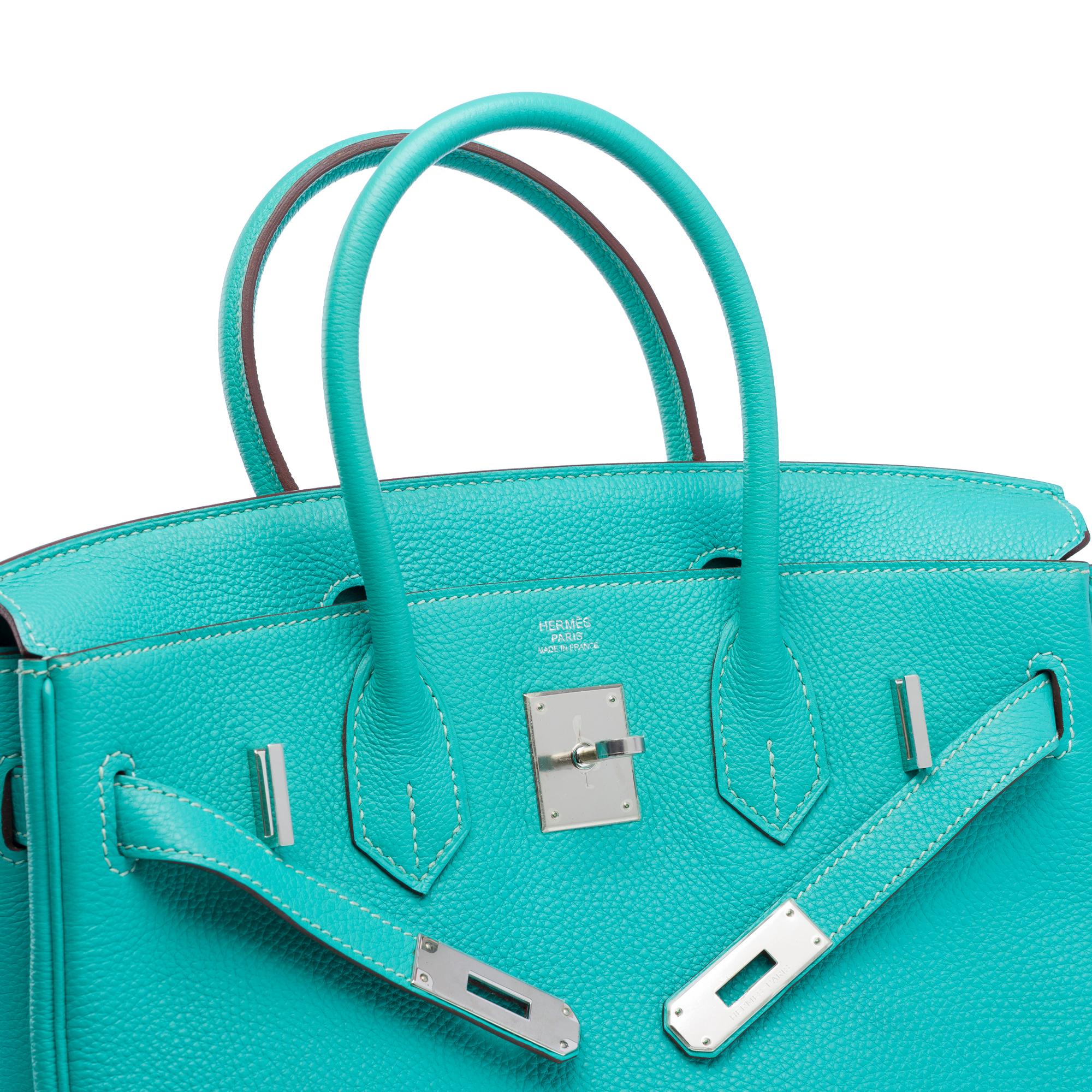 Hermes Birkin 30 handbag in Lagoon Blue Togo Calfskin leather, PHW For Sale 2