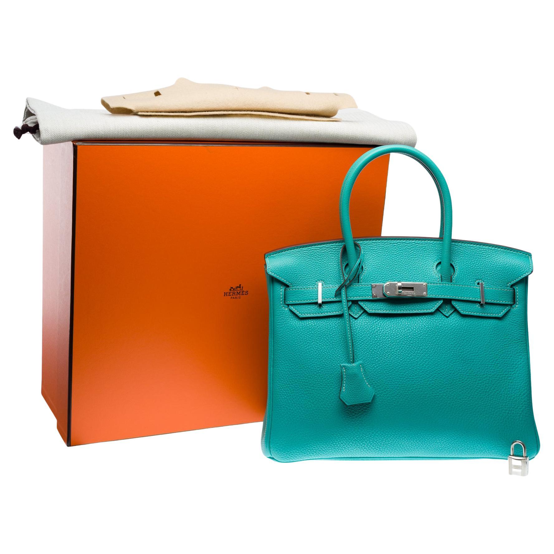 Hermes Birkin 30 handbag in Lagoon Blue Togo Calfskin leather, PHW For Sale