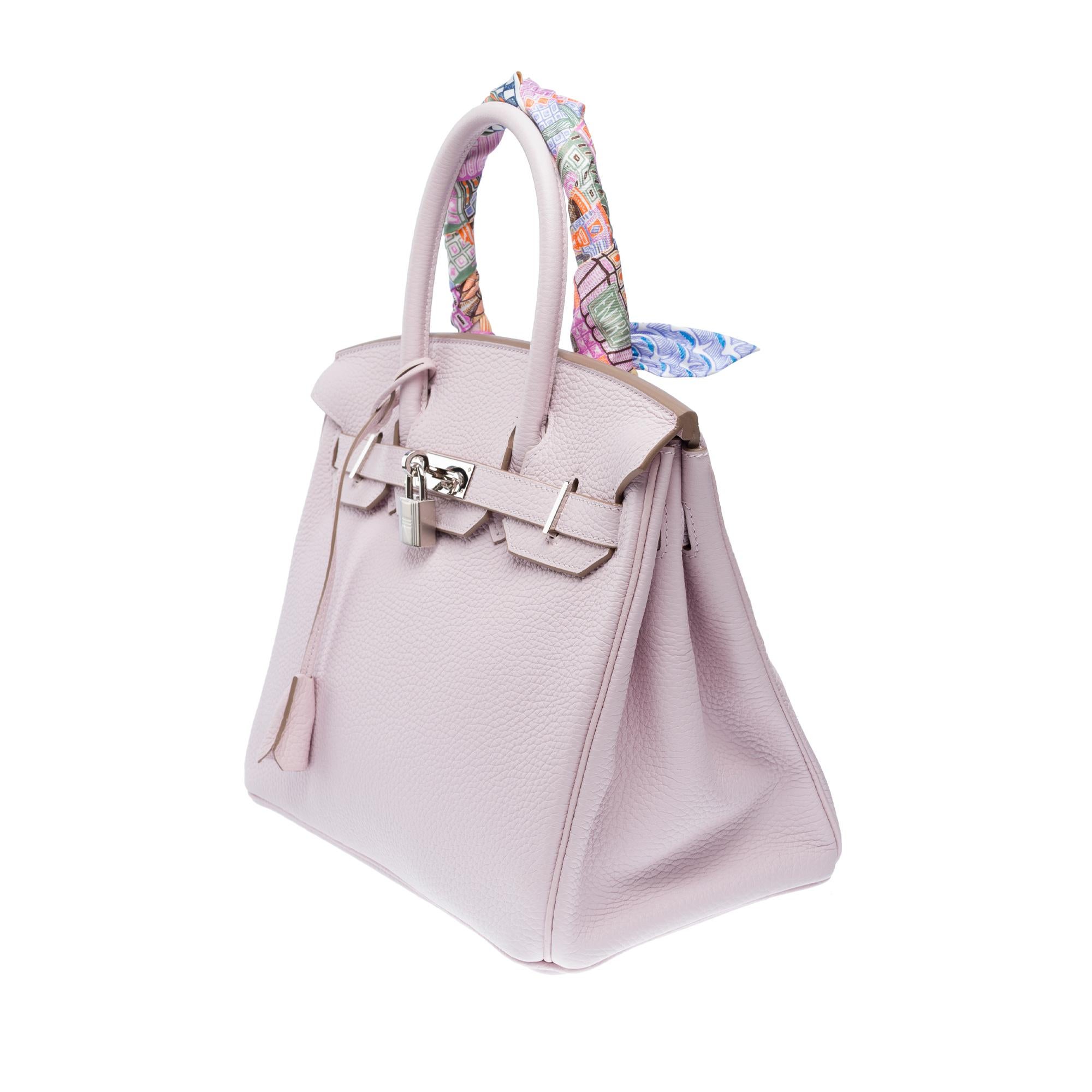 Women's or Men's Hermes Birkin 30 handbag in Mauve Pale Taurillon Clémence leather, PHW