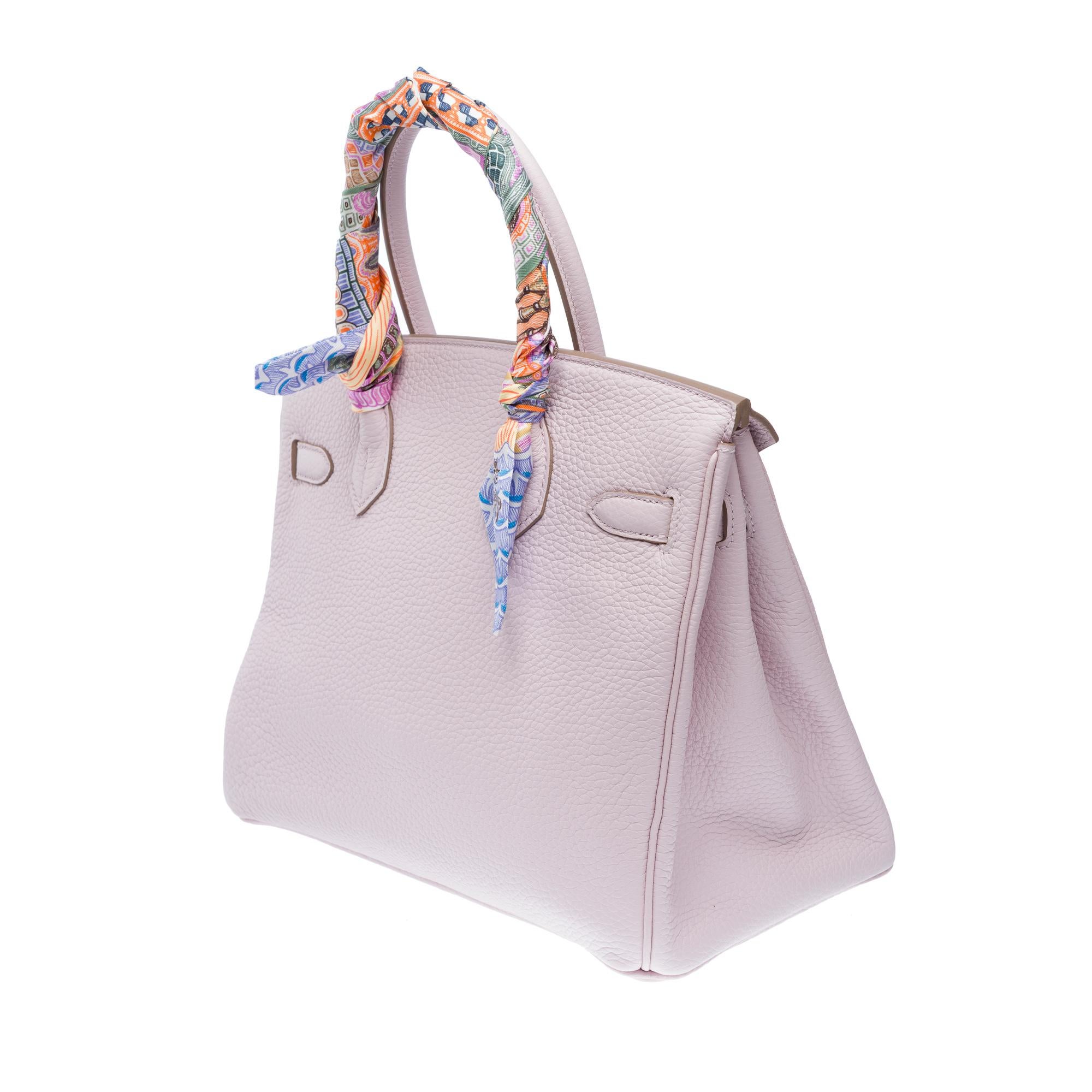 Hermes Birkin 30 handbag in Mauve Pale Taurillon Clémence leather, PHW 1
