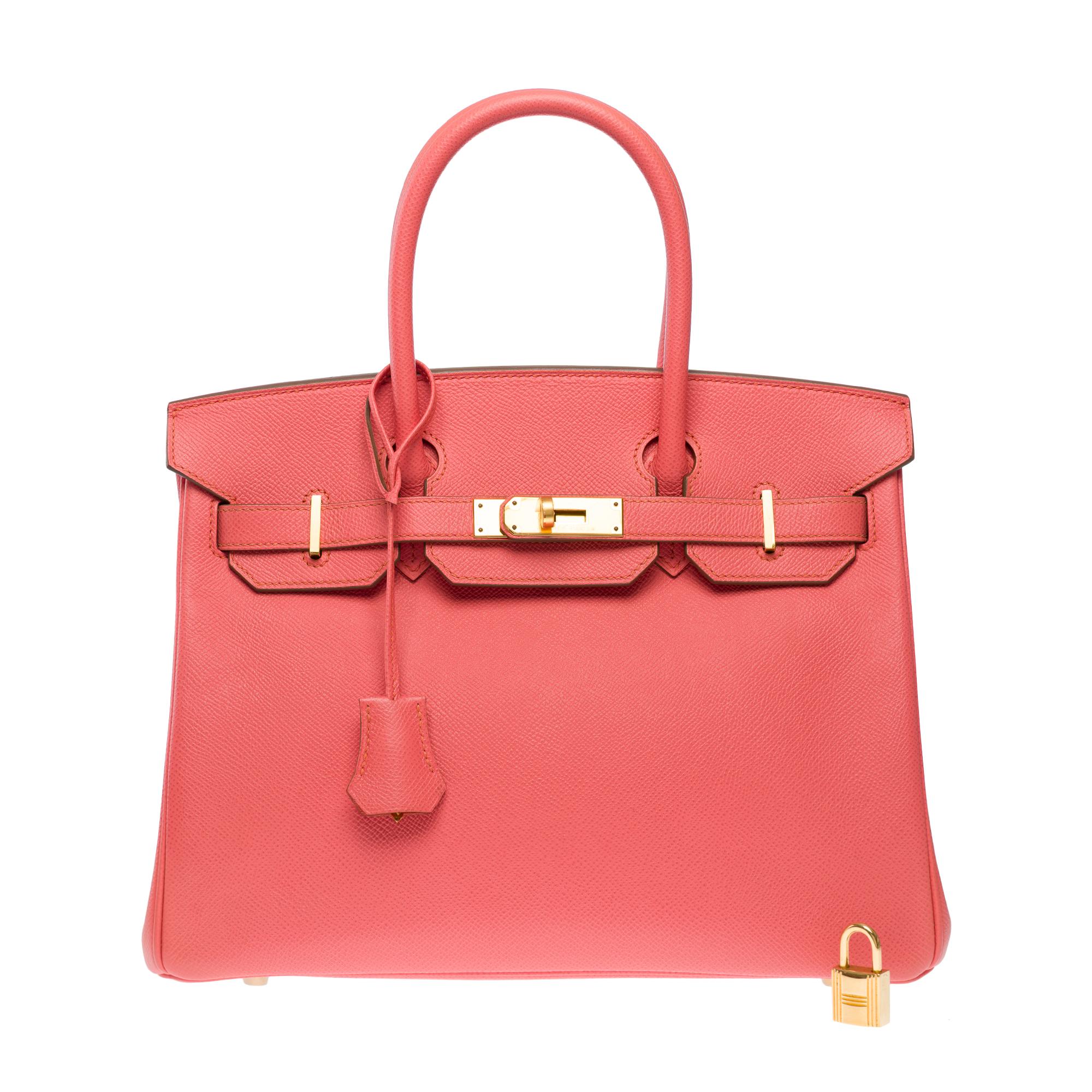 Red Hermes Birkin 30 handbag in Rose Crevette Epsom Calf leather, GHW For Sale