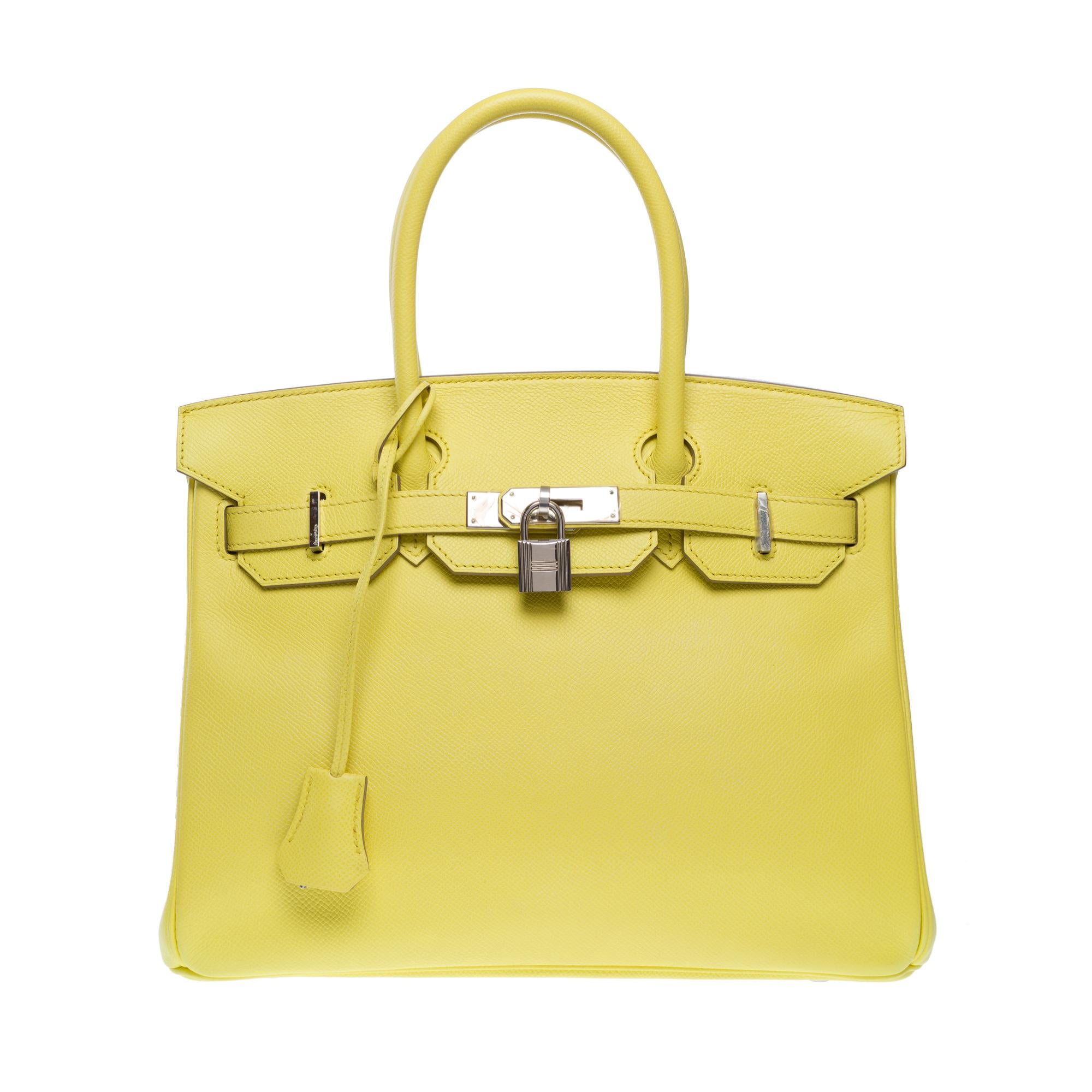 Beige Hermes Birkin 30 handbag in Souffre Yellow Epsom Calf leather, PHW For Sale