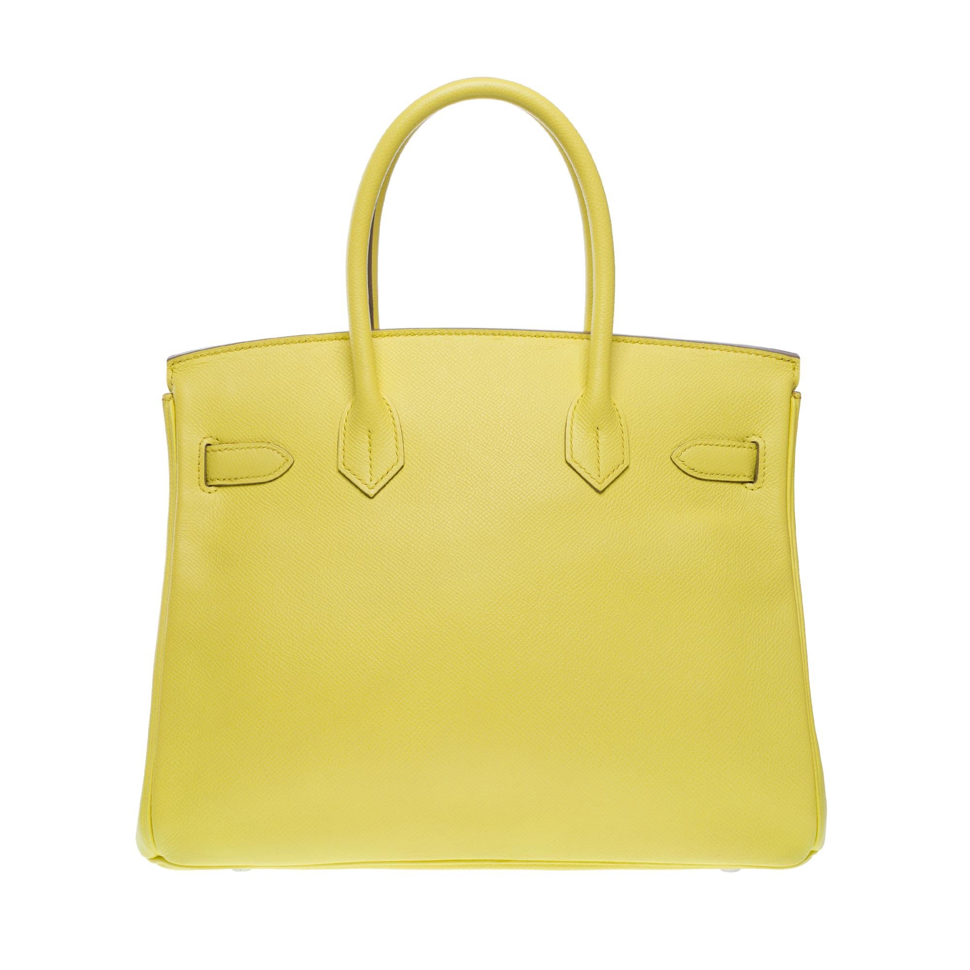 Hermes Birkin 30 handbag in Souffre Yellow Epsom Calf leather, PHW In Excellent Condition For Sale In Paris, IDF
