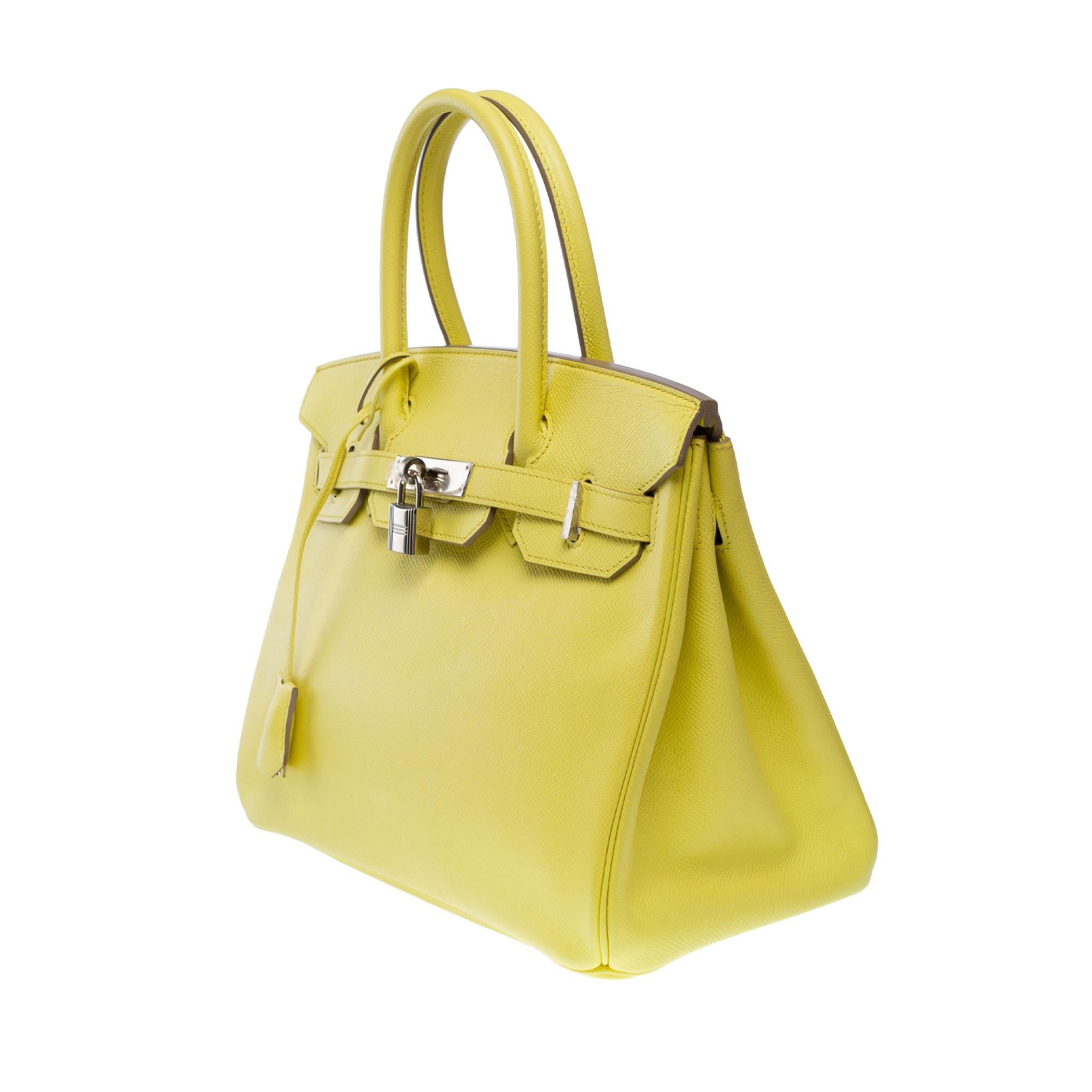 Women's or Men's Hermes Birkin 30 handbag in Souffre Yellow Epsom Calf leather, PHW For Sale