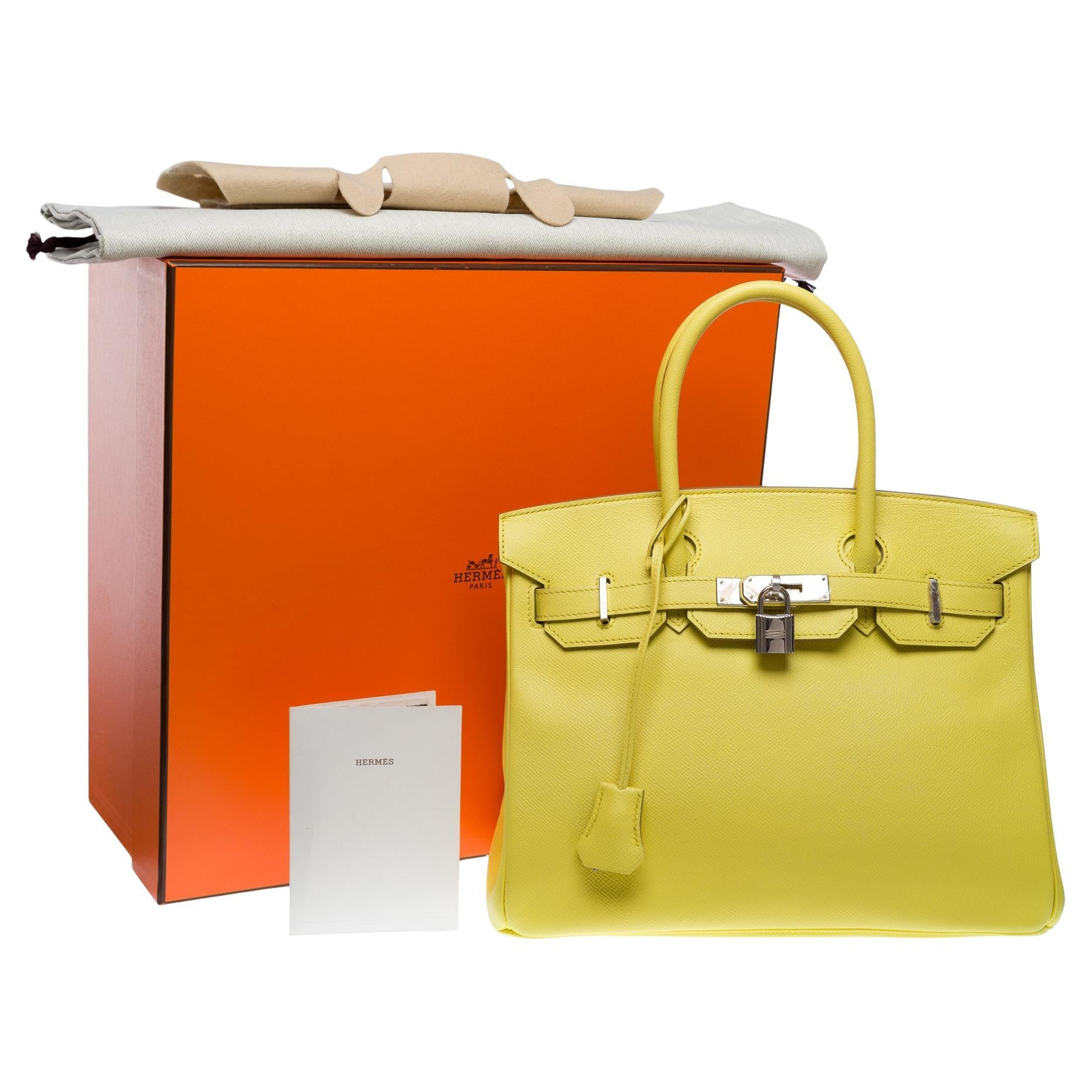 Hermes Birkin 30 handbag in Souffre Yellow Epsom Calf leather, PHW For Sale