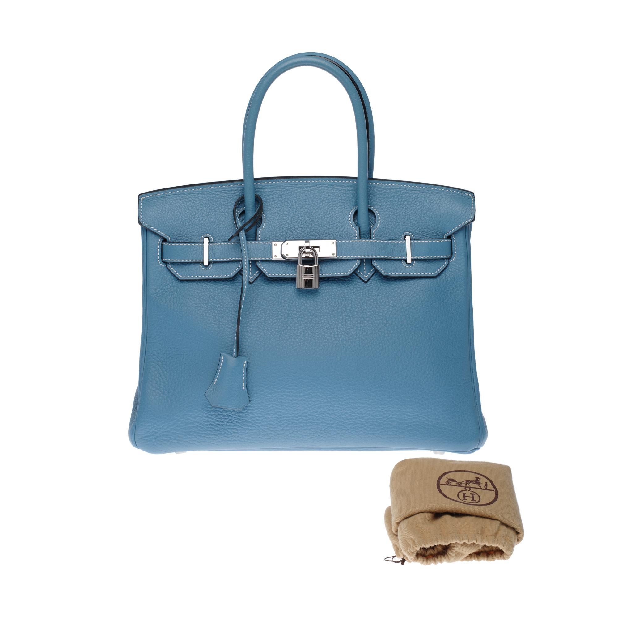 Hermès Birkin 30 handbag in Togo blue jean leather, PHW 7