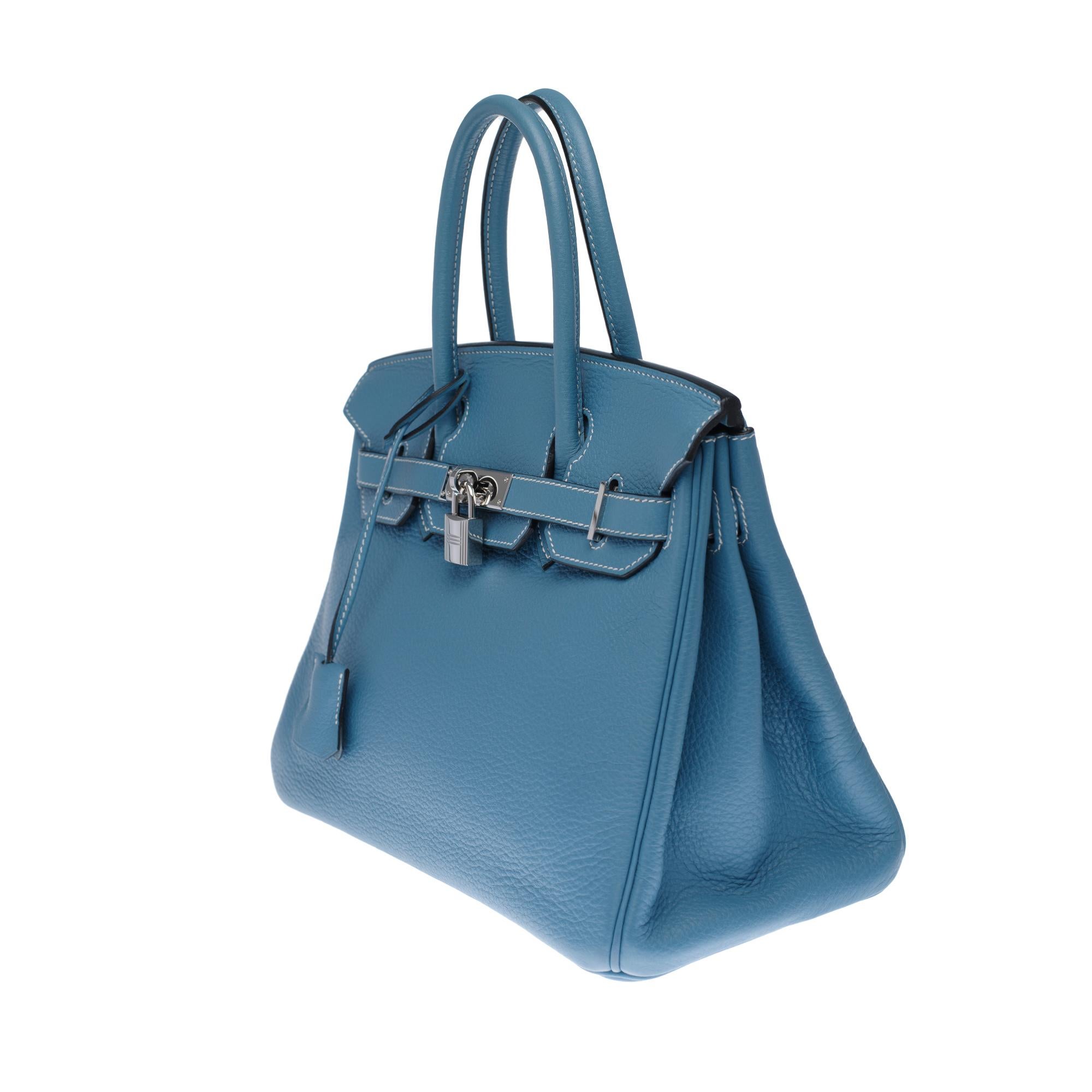 Blue Hermès Birkin 30 handbag in Togo blue jean leather, PHW