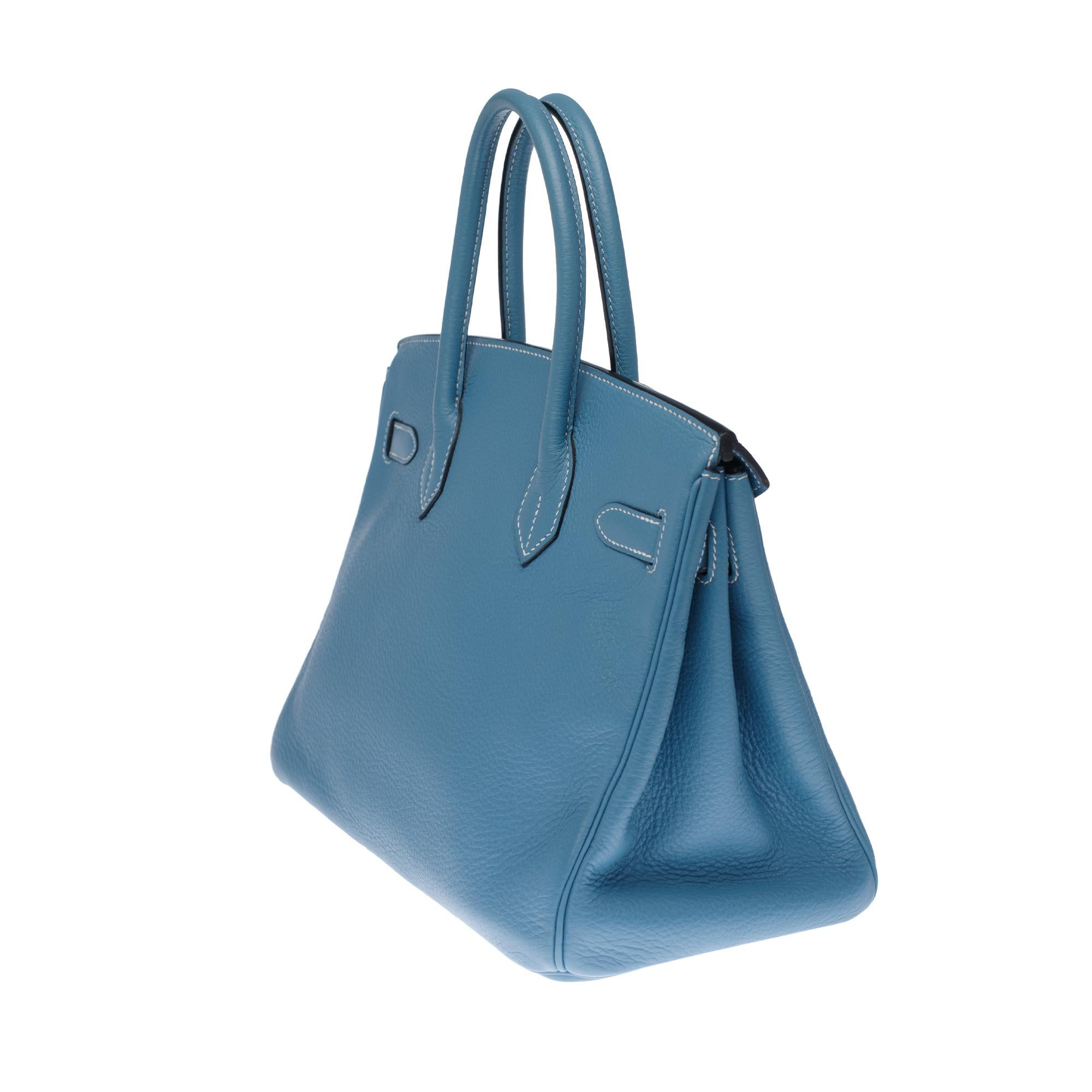 Hermès Birkin 30 handbag in Togo blue jean leather, PHW In Excellent Condition In Paris, IDF