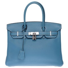 Hermès Birkin 30 handbag in Togo blue jean leather, PHW