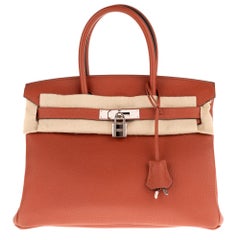 Hermès Birkin 30 handbag in Togo color Cuivre with Palladium silver hardware