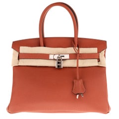 Hermès Birkin 30 handbag in Togo color Cuivre with Palladium silver hardware