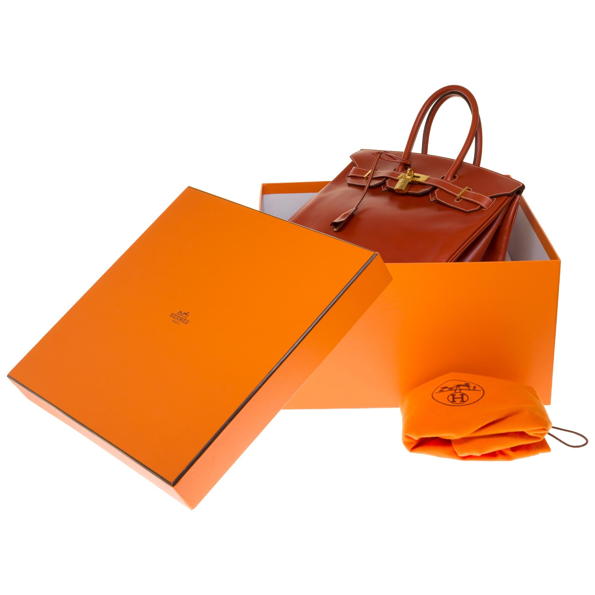 RARE Hermès Birkin 30 handbag in brick box calf leather and gold hardware 4