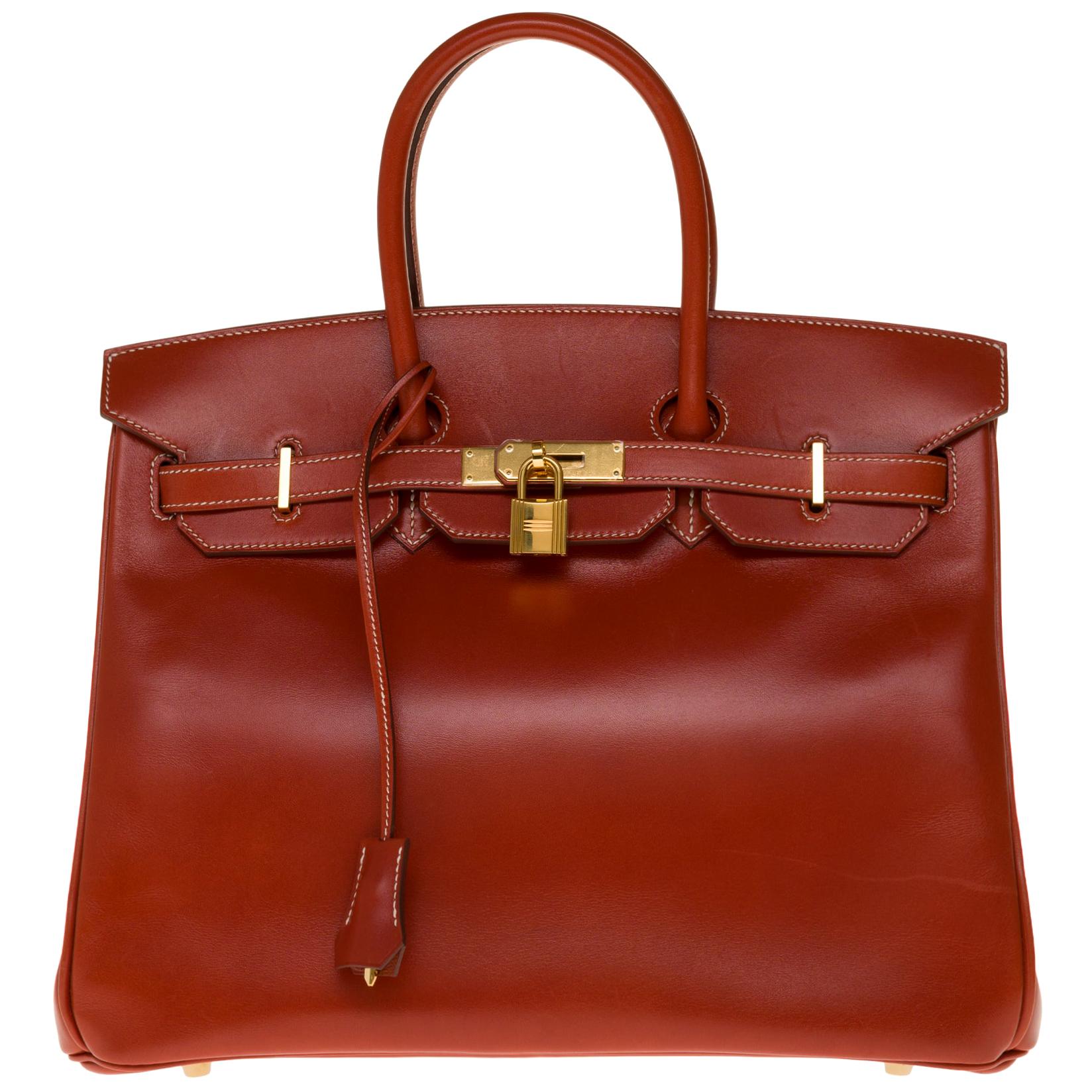 RARE Hermès Birkin 30 handbag in brick box calf leather and gold hardware