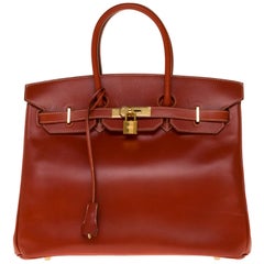 RARE Hermès Birkin 30 handbag in brick box calf leather and gold hardware