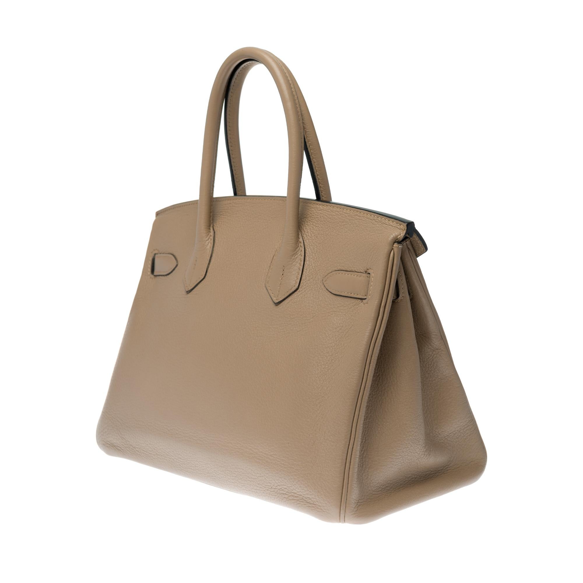 Brown Hermès Birkin 30 handbag in Trench Togo leather, silver Palladium hardware