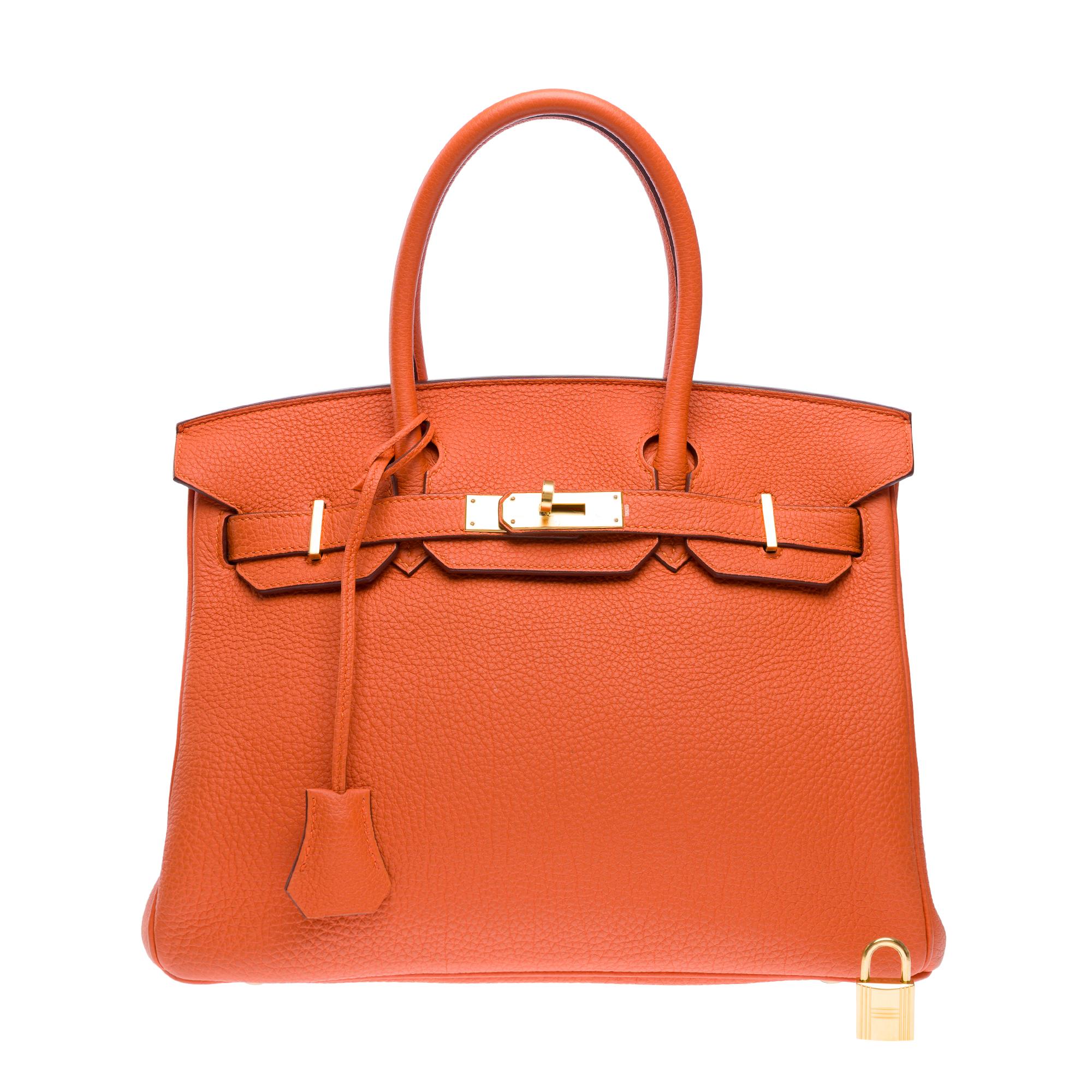 Women's or Men's Bright Hermes Birkin 30 handbag in Orange Togo Calfskin leather, GHW