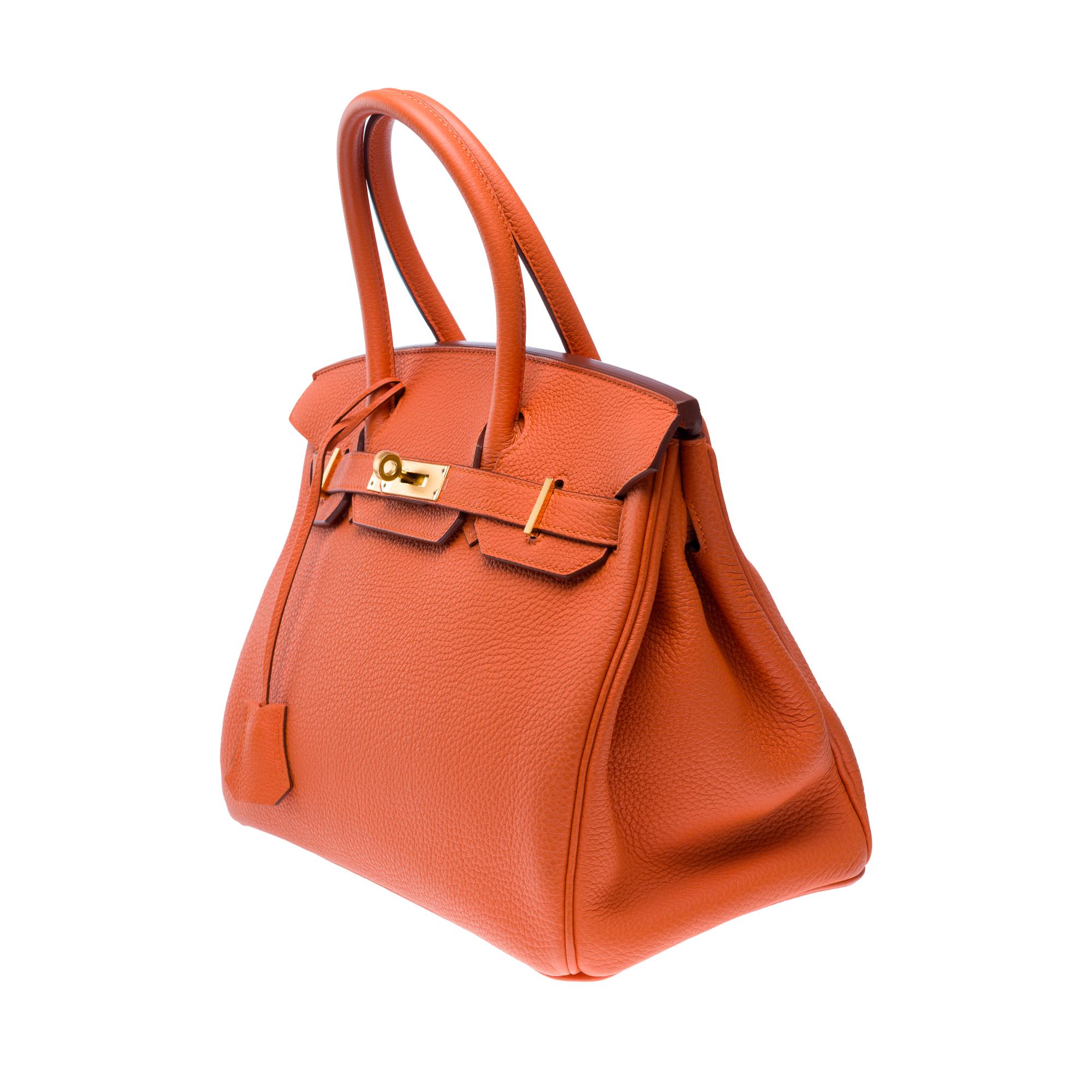 Bright Hermes Birkin 30 handbag in Orange Togo Calfskin leather, GHW 2
