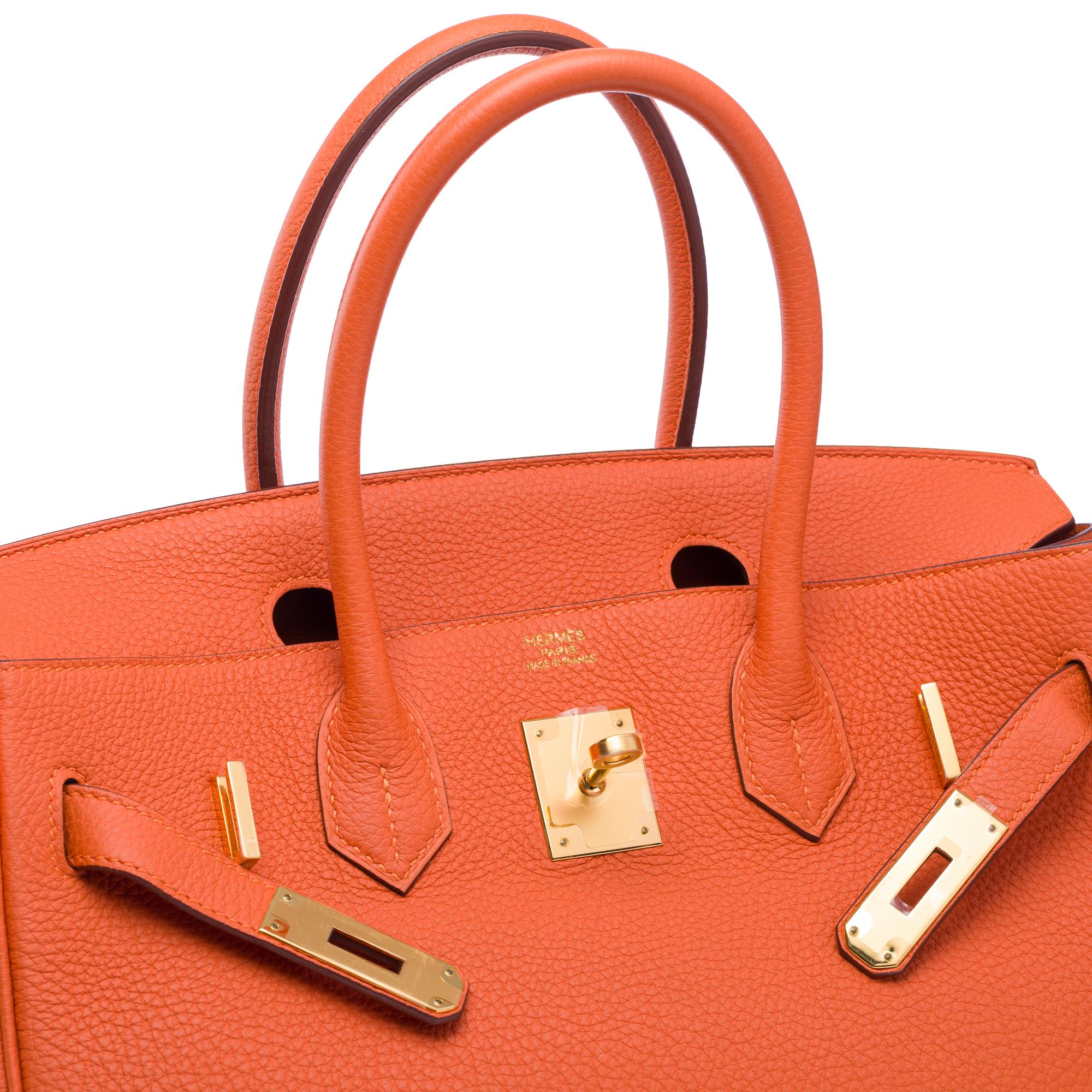 Bright Hermes Birkin 30 handbag in Orange Togo Calfskin leather, GHW 4