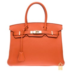 Bright Hermes Birkin 30 handbag in Orange Togo Calfskin leather, GHW