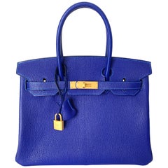 Hermes Birkin 30 HSS Blue Electric with Blue Hydra Contrast Stitch Brush Gold