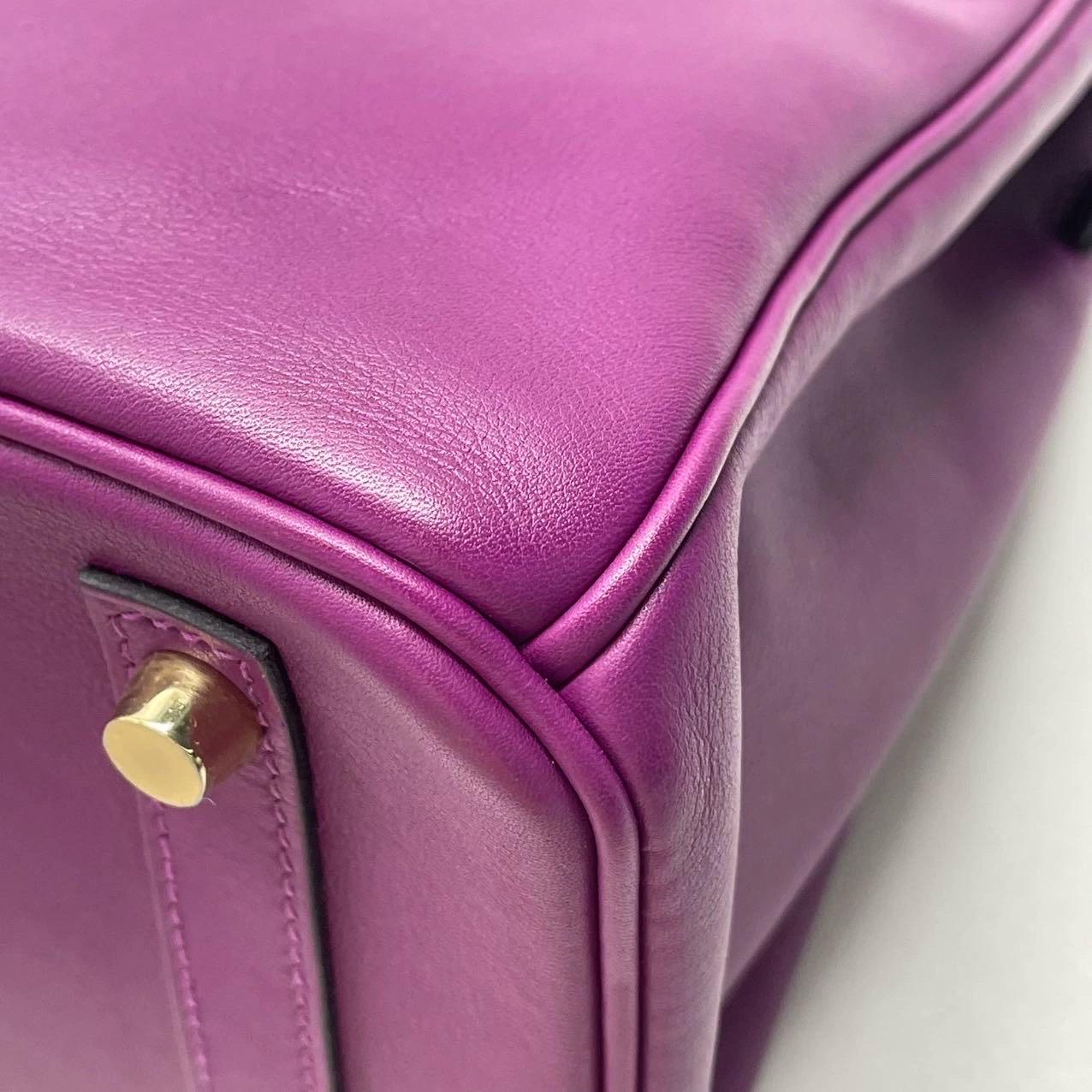 Hermes Birkin 30 HSS Special Order Anemone Purple Swift Leather Mango Yellow Int 7