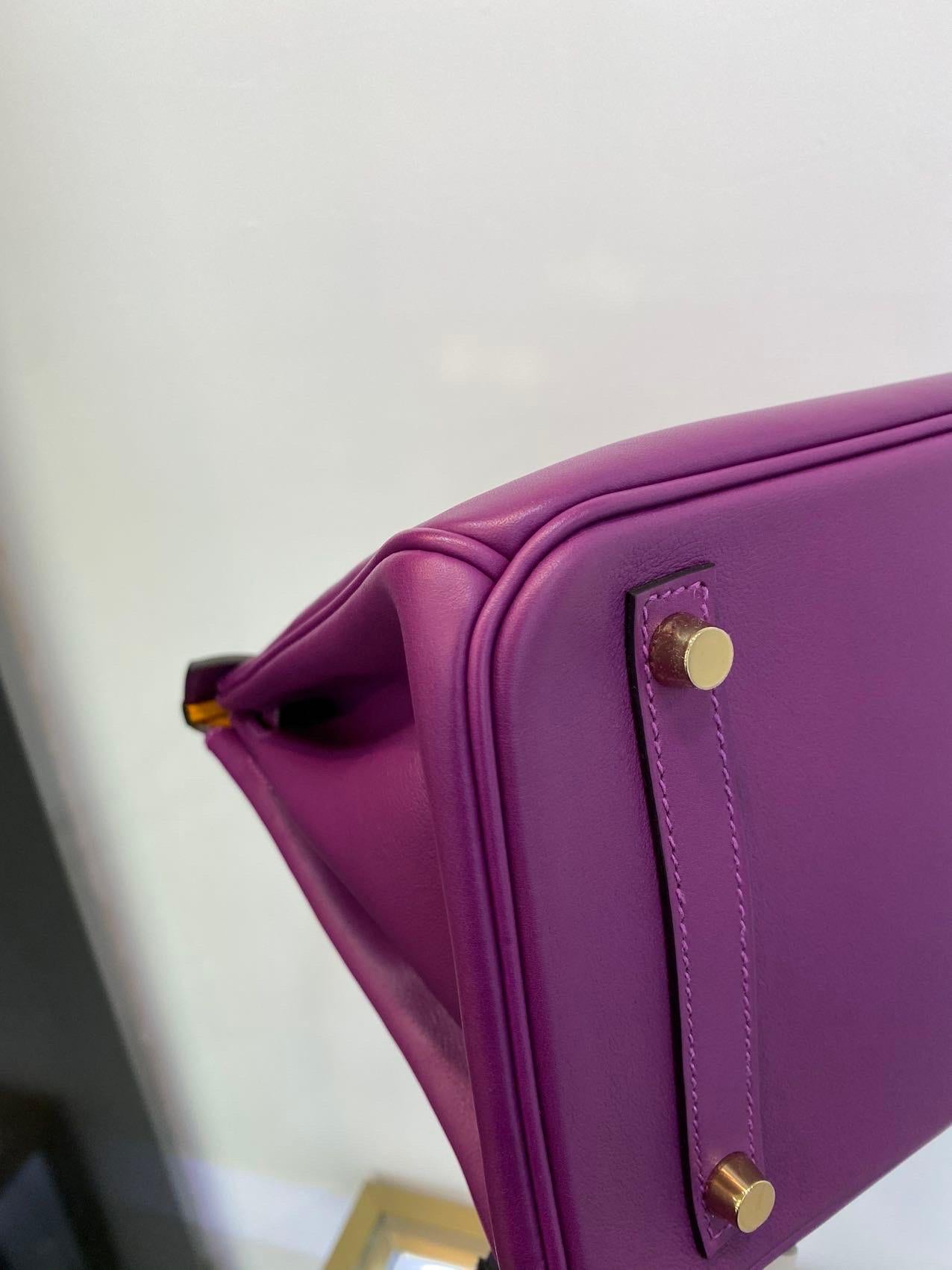 Hermes Birkin 30 HSS Special Order Anemone Purple Swift Leather Mango Yellow Int 8