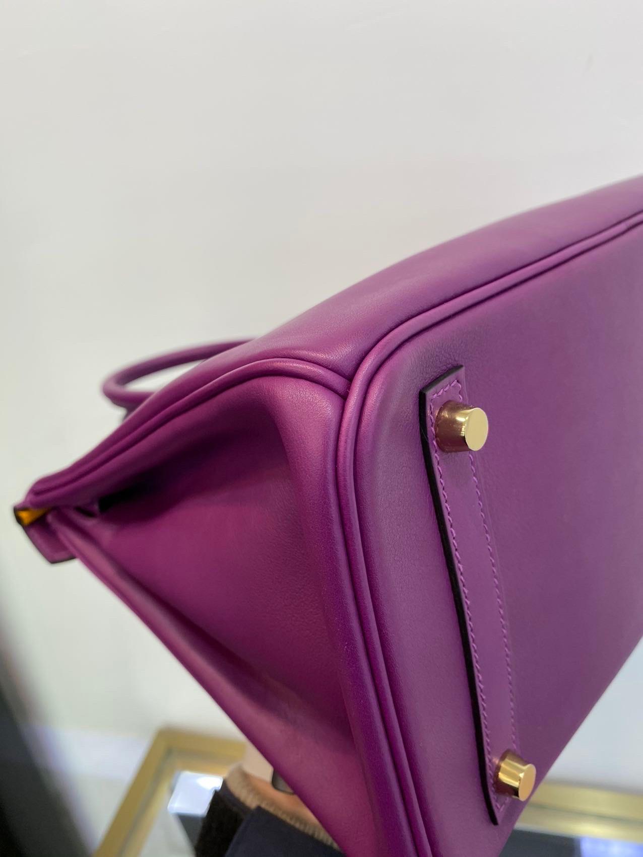 Hermes Birkin 30 HSS Special Order Anemone Purple Swift Leather Mango Yellow Int 9