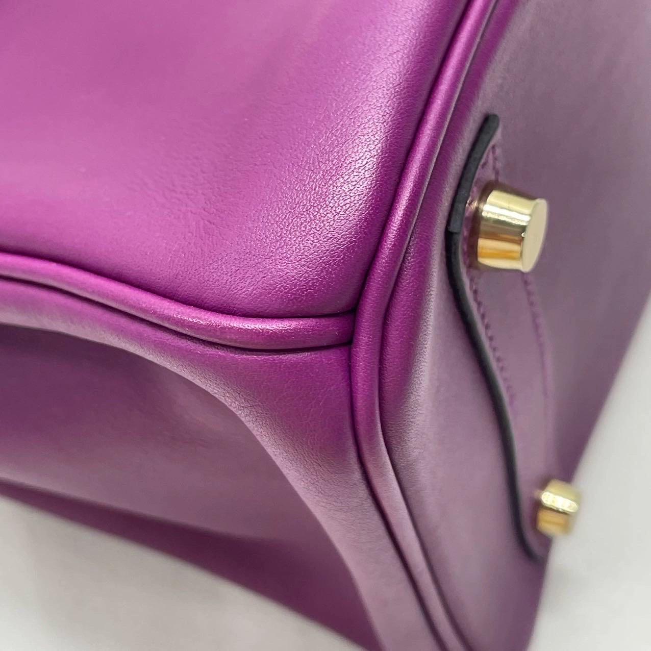 Hermes Birkin 30 HSS Special Order Anemone Purple Swift Leather Mango Yellow Int 10