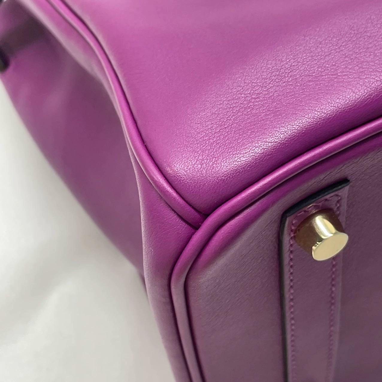 Hermes Birkin 30 HSS Special Order Anemone Purple Swift Leather Mango Yellow Int 11