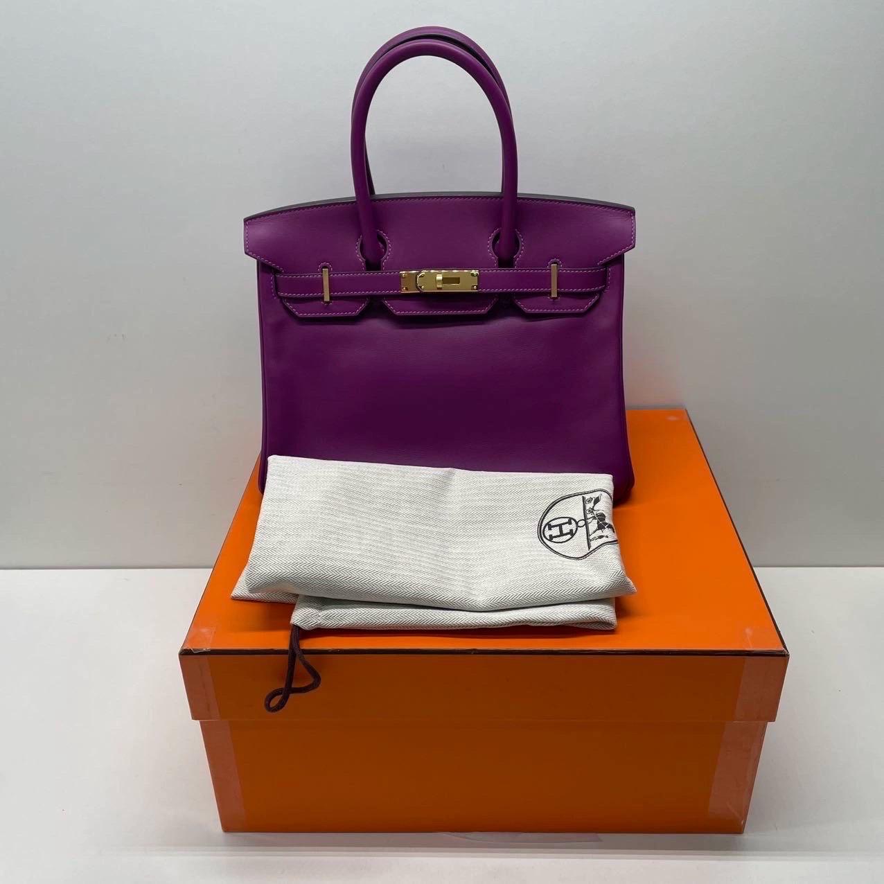 Hermes Birkin 30 HSS Special Order Anemone Purple Swift Leather Mango Yellow Int 13