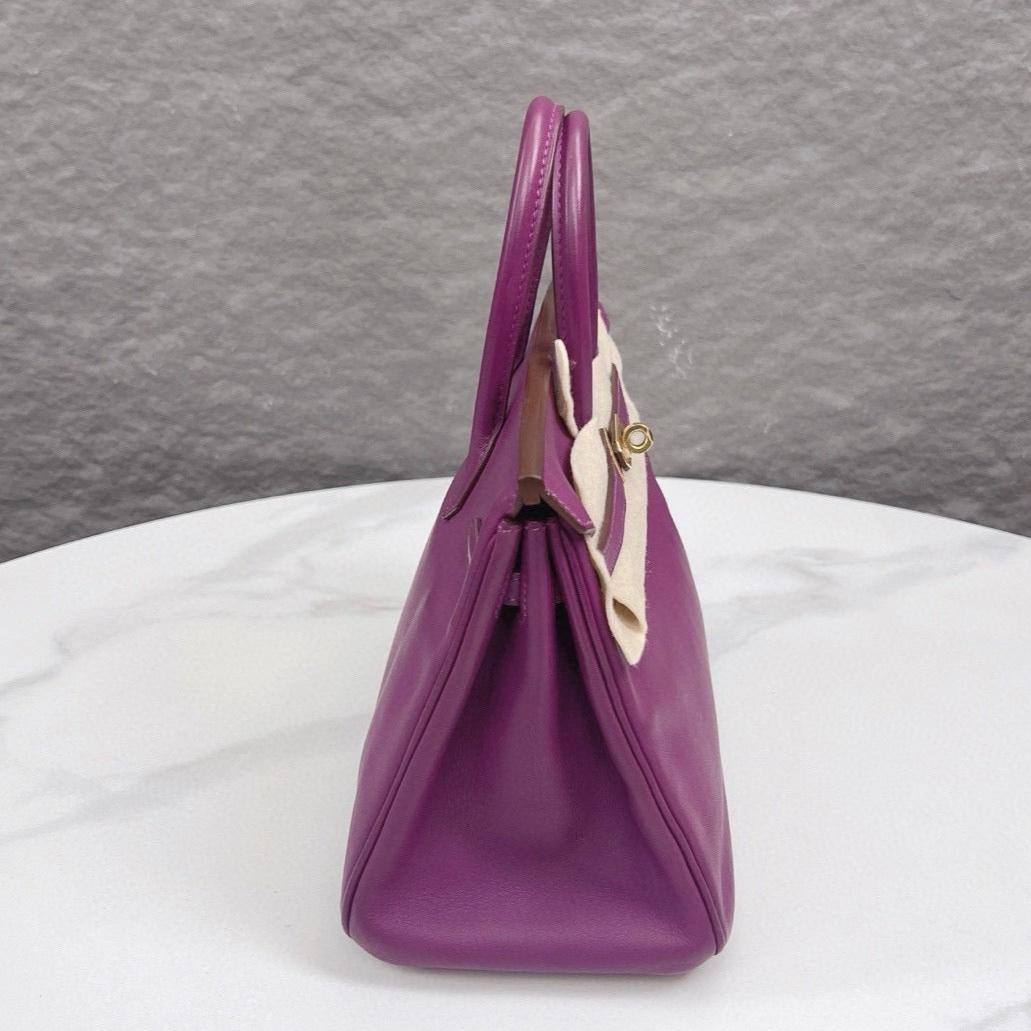 Hermes Birkin 30 HSS Special Order Anemone Purple Swift Leather Mango Yellow Int In New Condition In AUBERVILLIERS, FR