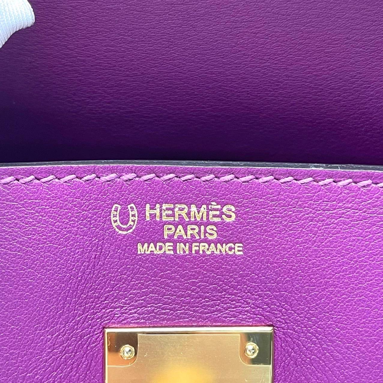 Hermes Birkin 30 HSS Special Order Anemone Purple Swift Leather Mango Yellow Int 3