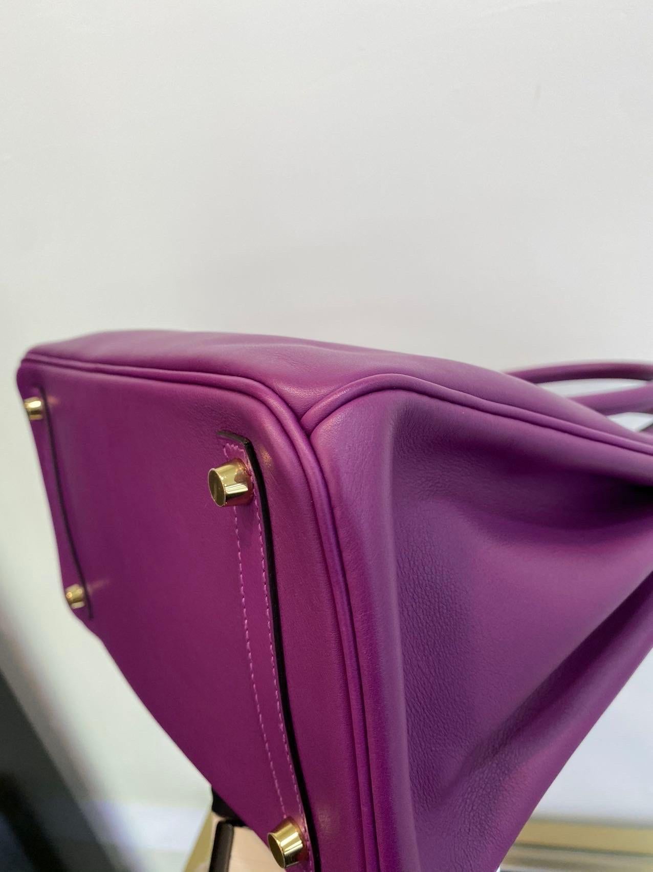 Hermes Birkin 30 HSS Special Order Anemone Purple Swift Leather Mango Yellow Int 4