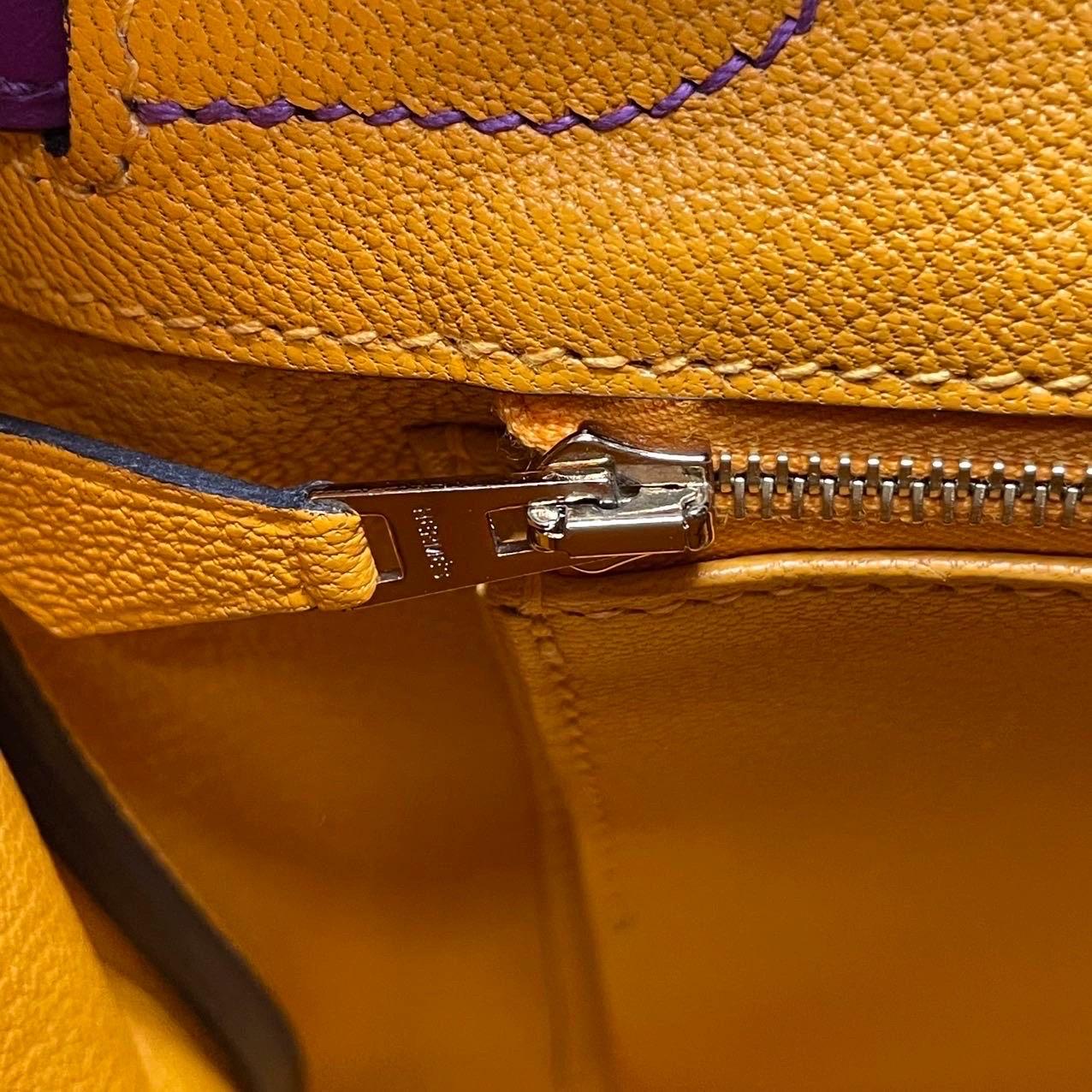 Hermes Birkin 30 HSS Special Order Anemone Purple Swift Leather Mango Yellow Int 5