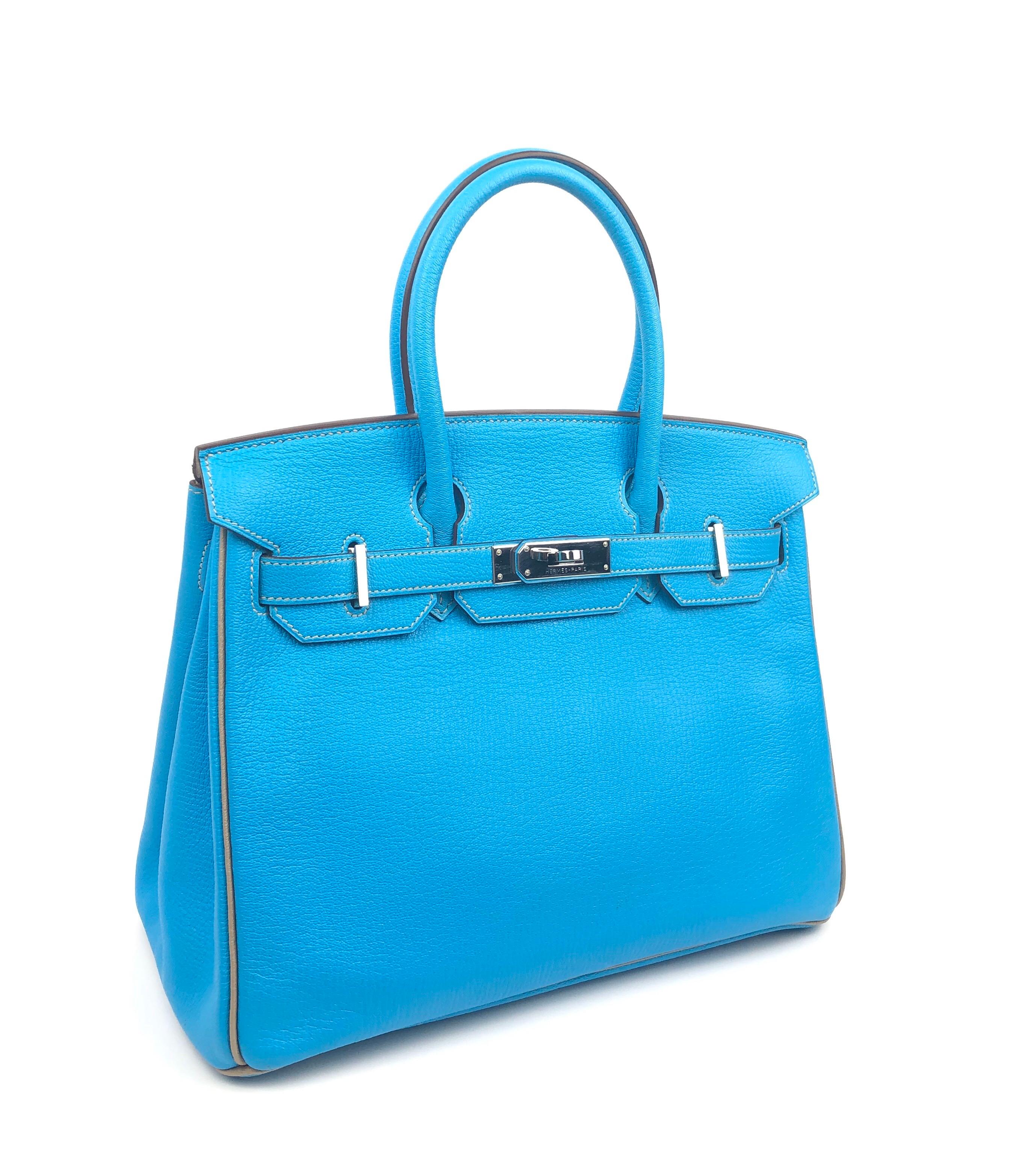 Hermes Birkin 30 HSS Special Order Blue Aztec Gris Tourterelle Chèvre Leather. Excellent condition, light hairlines on hardware, excellent structure. O Stamp 2011. *Missing Clochette.

Shop with Confidence from Lux Addicts. Authenticity Guaranteed!