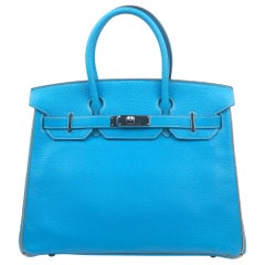 Hermes Birkin 30 HSS Sonderbestellung Blau Aztec Gris Tourterelle Chèvre Leder