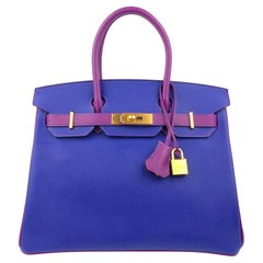 Hermes Birkin 30 HSS Sonderbestellung Blau Electric Anemone Gebürstet Gold Hardware