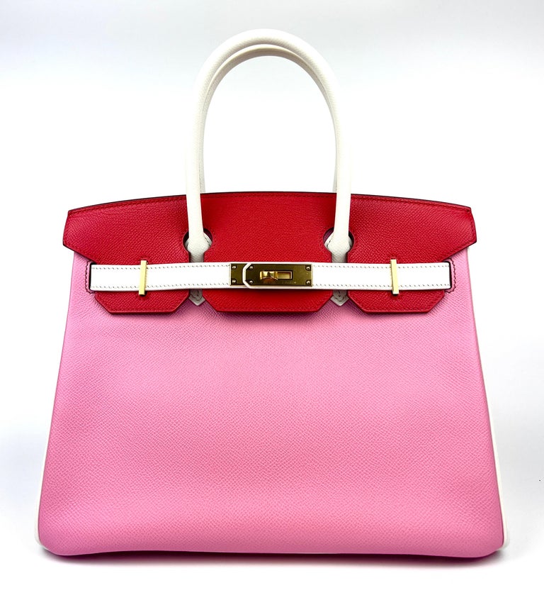 A CUSTOM ROSE CONFETTI, ROUGE CASAQUE AND ANÉMONE EPSOM LEATHER TRI-COLOR  BIRKIN 30 WITH GOLD HARDWARE