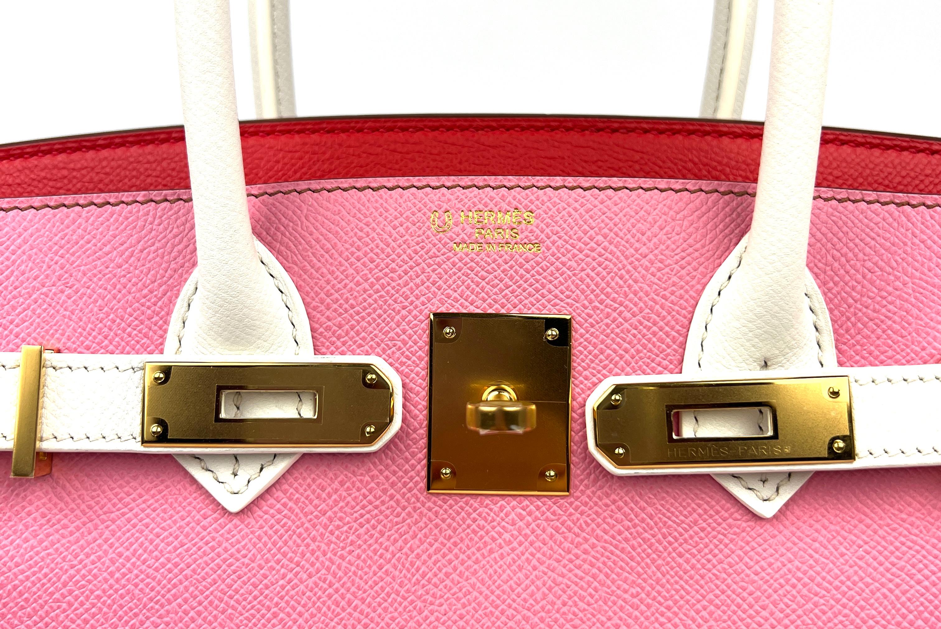 Hermes Birkin 30 HSS Special Order Bubblegum Pink White Rouge Casaque Gold Hwr In Excellent Condition In Miami, FL