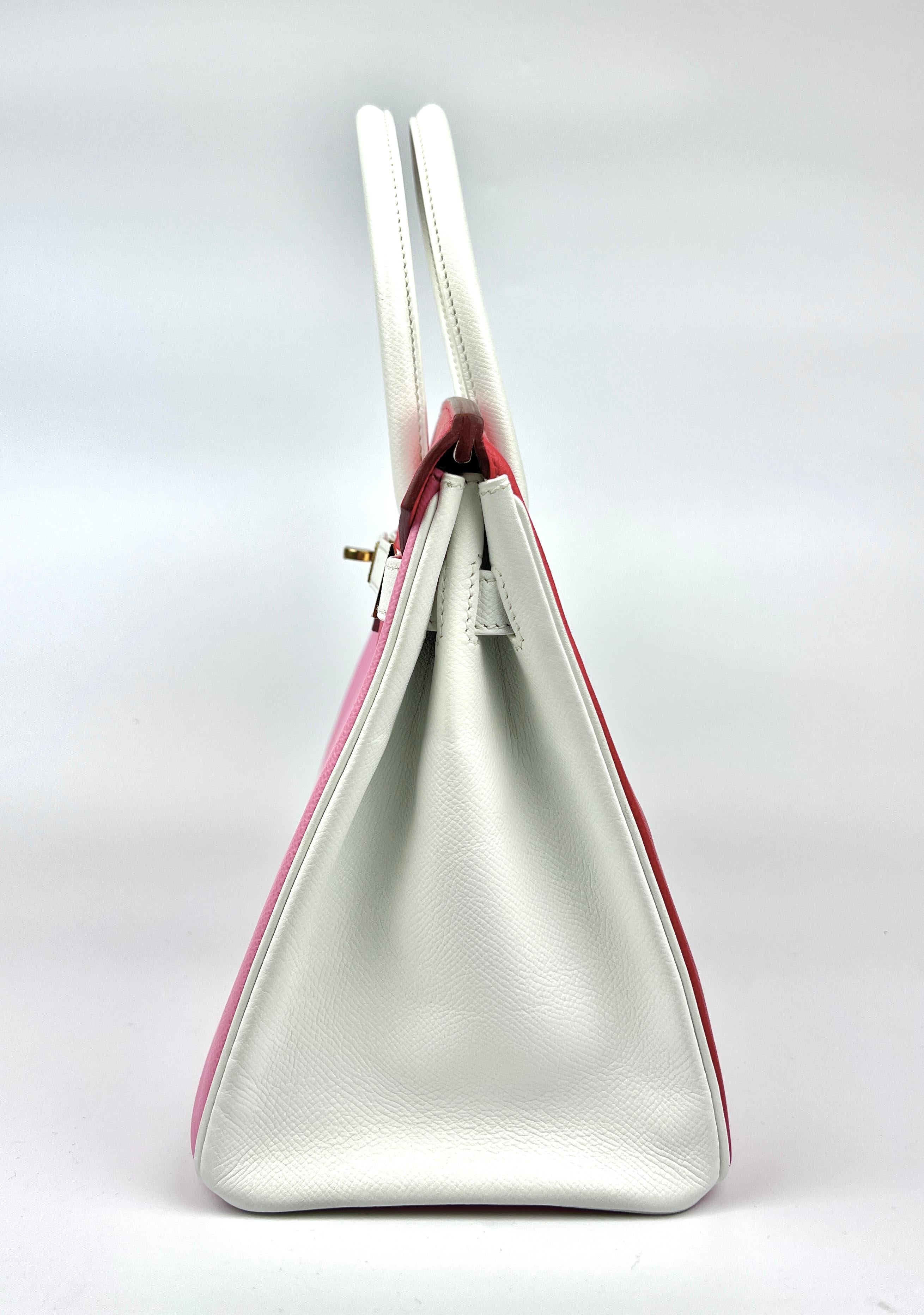 Hermes Birkin 30 HSS Special Order Bubblegum Pink White Rouge Casaque Gold Hwr 2