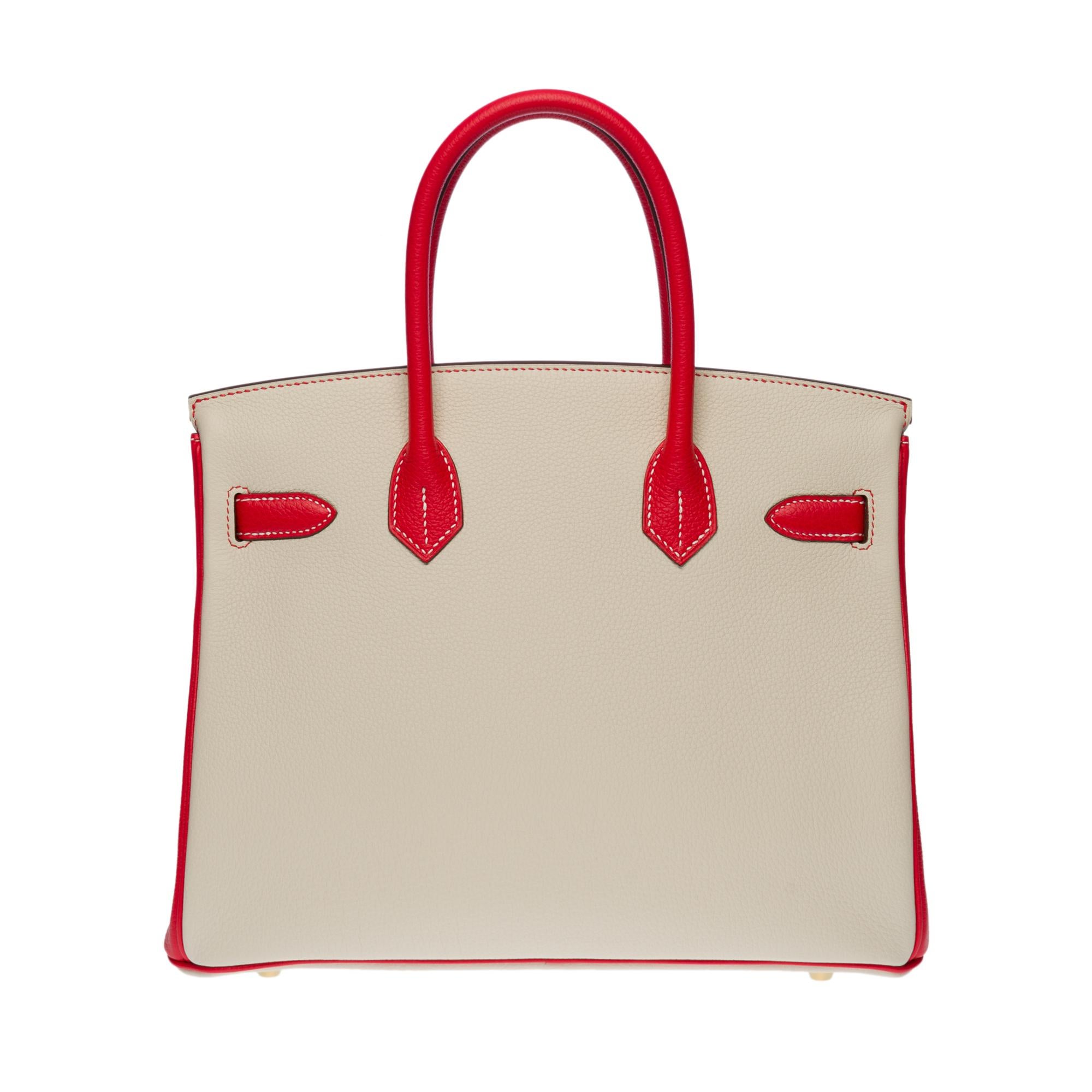 Brown  Hermès Birkin 30 HSS Special Order handbag in Craie/Red Togo leather, PHW