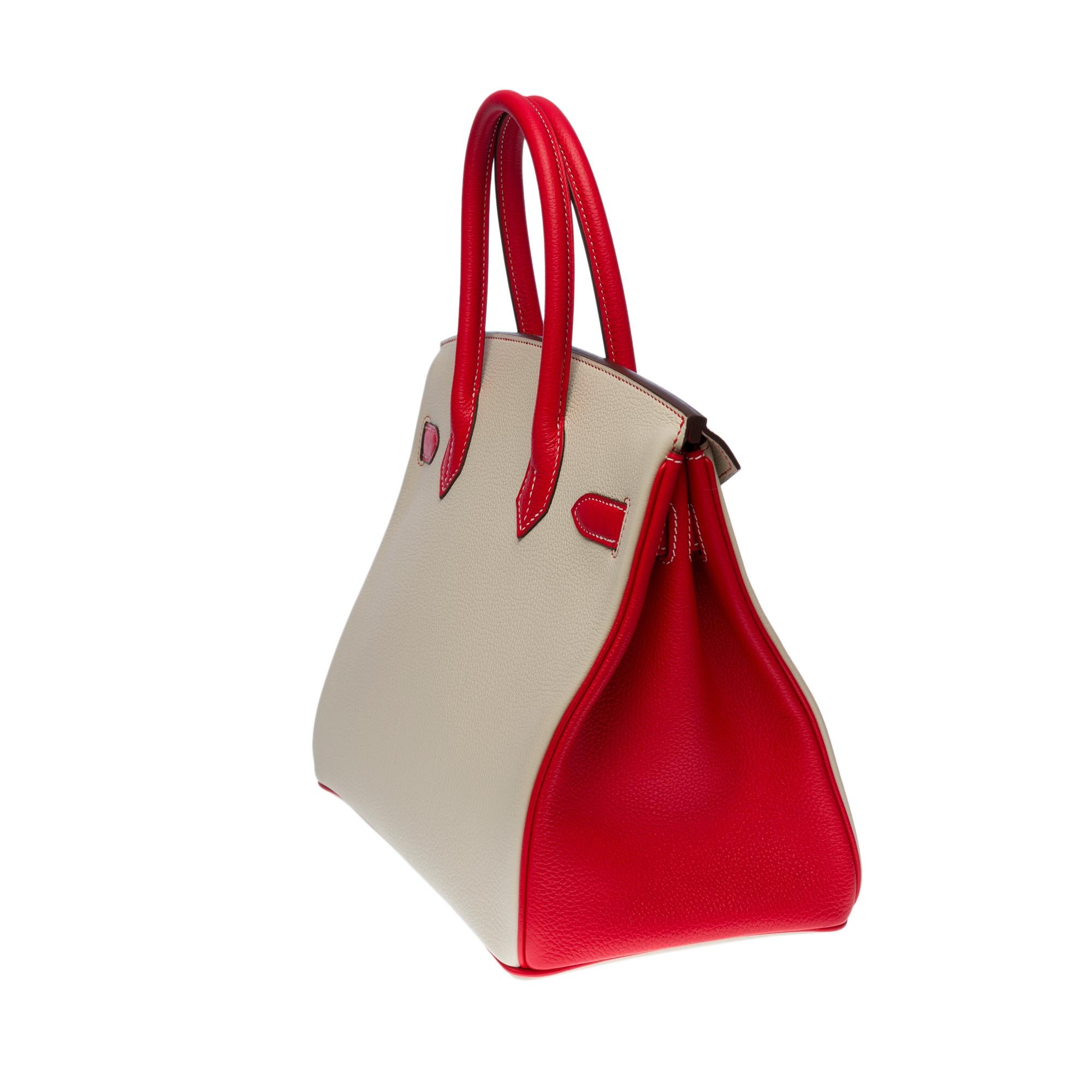 Women's  Hermès Birkin 30 HSS Special Order handbag in Craie/Red Togo leather, PHW