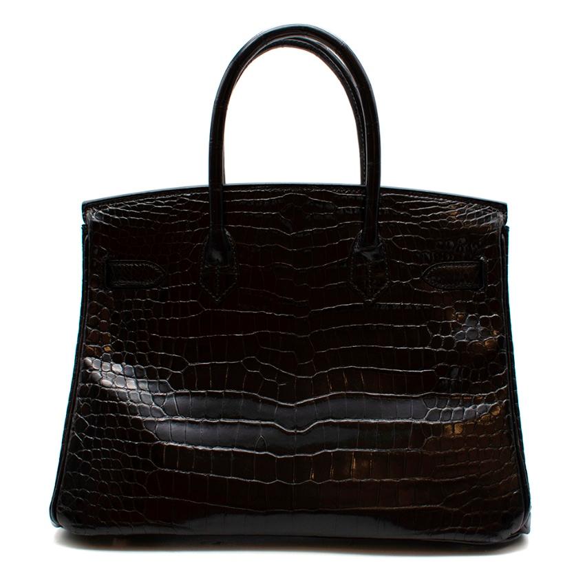 Women's or Men's Hermès Birkin 30 in Black Lisse Porosus Crocodile PHW For Sale