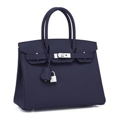 Hermes Birkin 30 Indigo Jewel Tone Navy Blue Epsom Palladium Bag Y Stamp, 2020